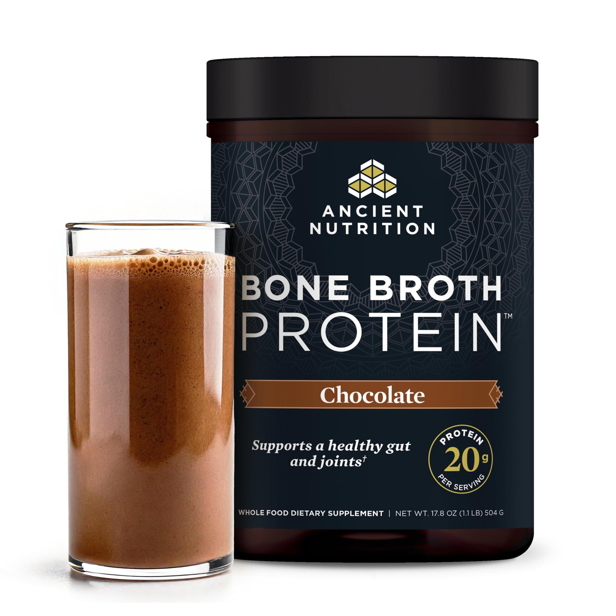 Ancient Nutrition, Bone Broth Protein, Chocolate, 17.8 oz (504 g)