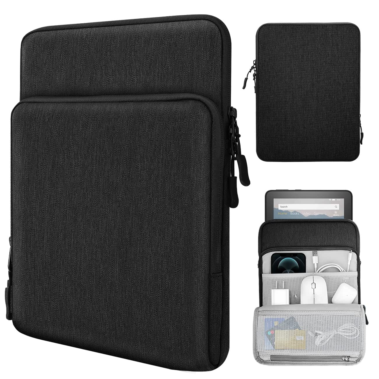 TiMOVO 8-9 Inch Tablet Case for iPad Mini 7 (A17 Pro, 2024), iPad Mini 6 (8.3 inch, 2021), iPad Mini 5/4/3/2/1, Protective Case with Multiple Compartments, Black