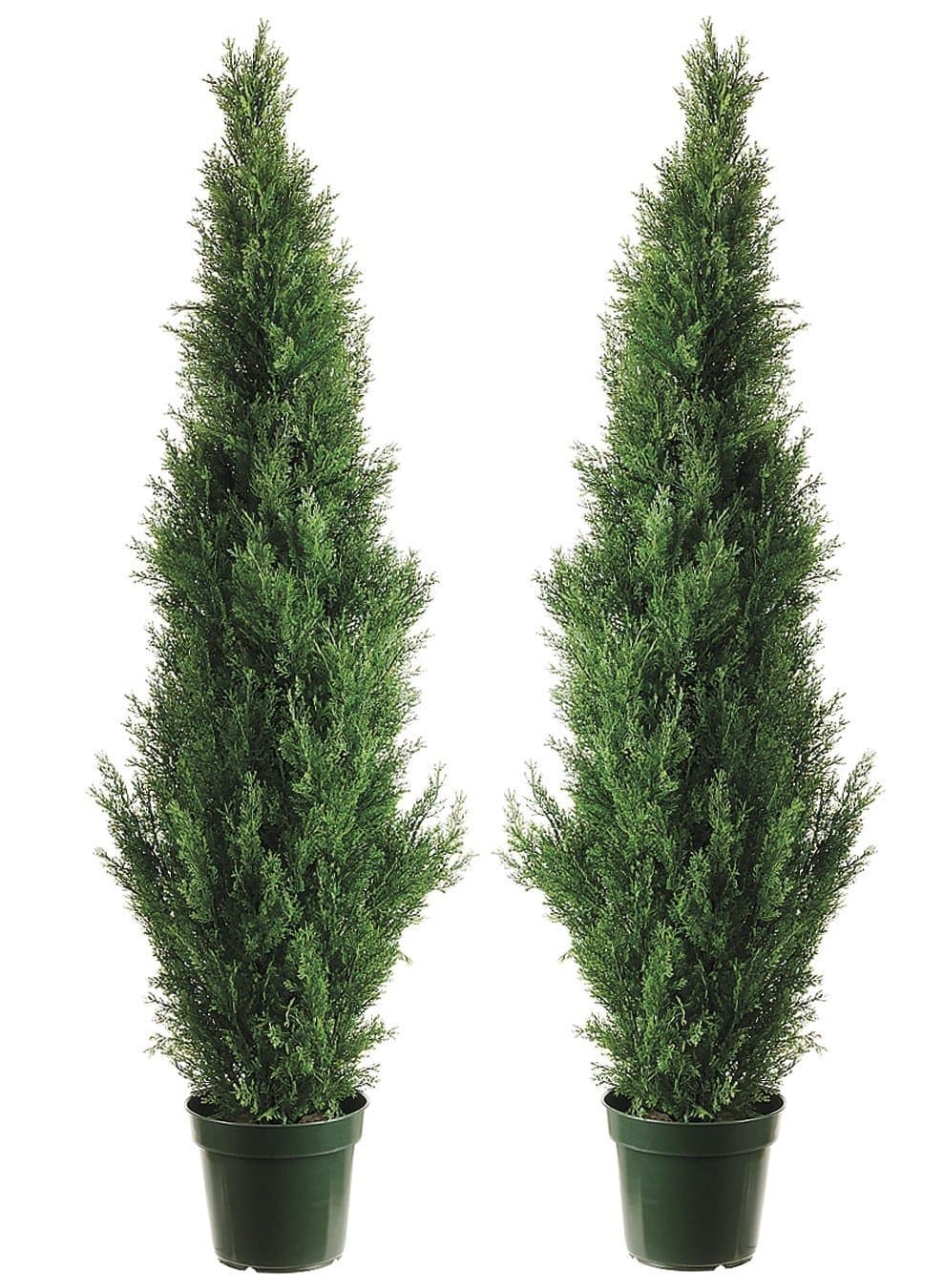 Silk Tree Warehouse Two 4 Foot Outdoor Artificial Cedar Topiary Trees Uv Rated Potted Plants