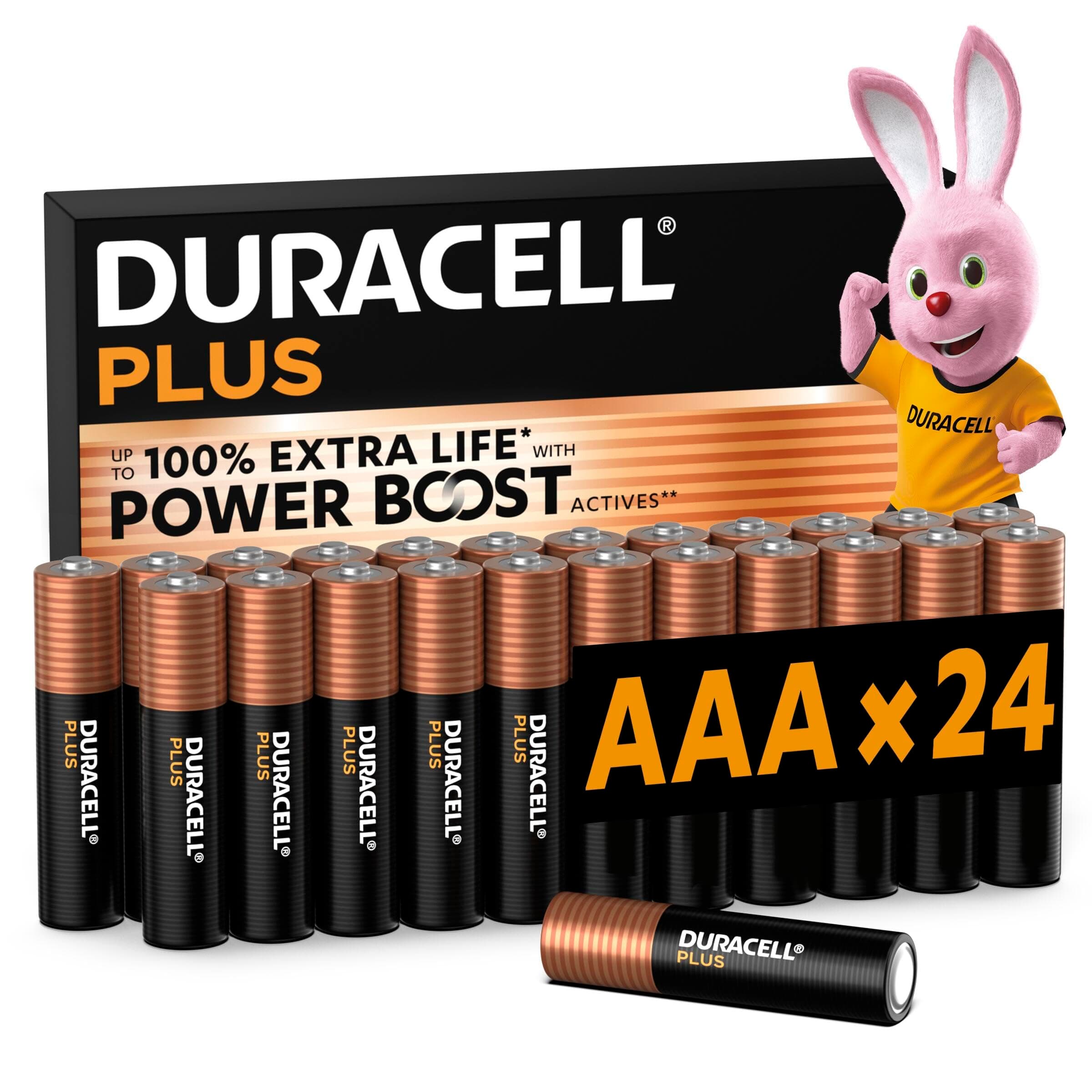 Plus AAA Batteries (24 Pack) – Alkaline Batteries 1.5V – Up to 100% Extra Life with POWER BOOST Actives– Reliability For Everyday Devices – 0% Plastic Packaging – 10-Year Storage-MN2400