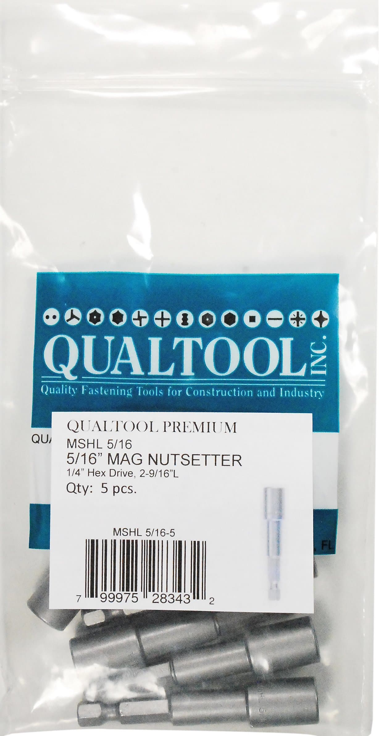 MSHL5/16-5 Magnetic 5/16-Inch Hex Long Nutsetter, 5-Pack