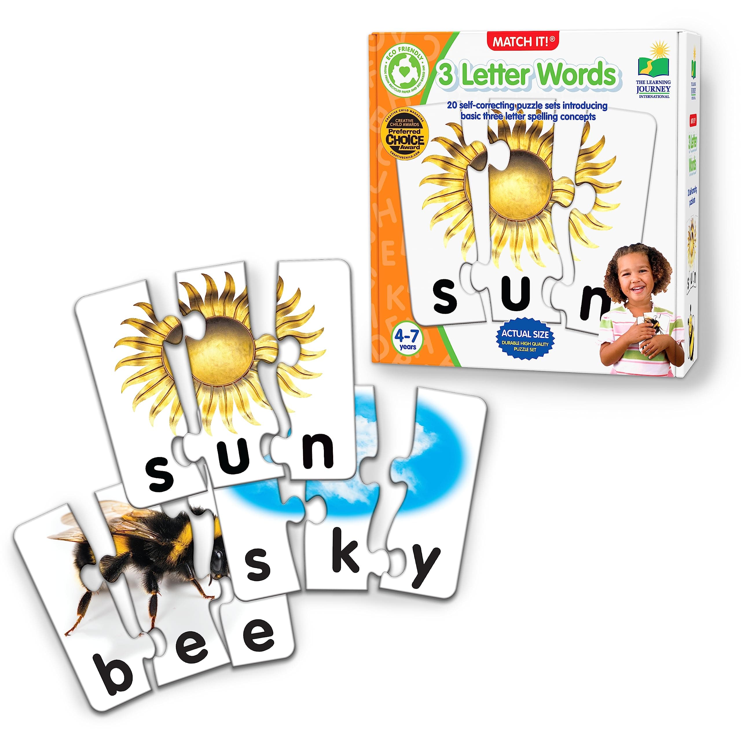 The Learning Journey: Match It! - 3 Letter Words - 20 Self-Correcting - Large Pieces Reading & Spelling Puzzle Set - Matching Activity for Kids Ages 4-7