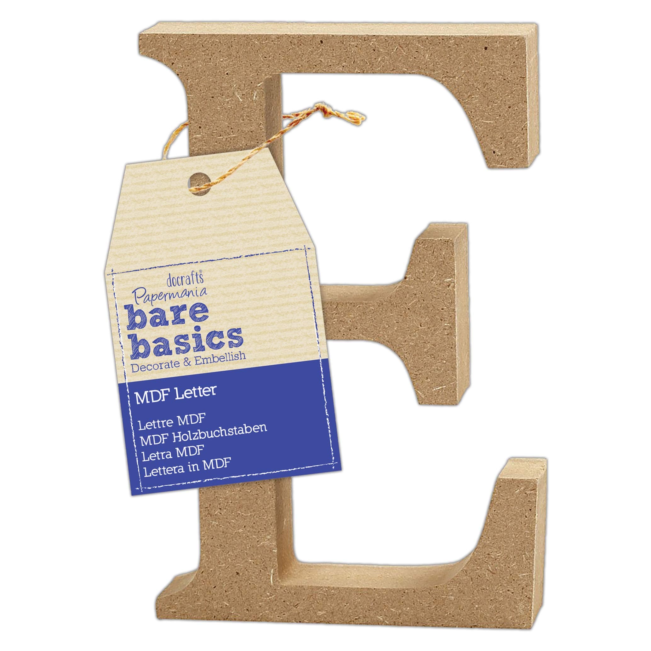Papermania Bare Basics MDF Letter 1 Piece - E, Art, Craft, Alphabet Letter, Sign, Name Plaque, Make Them Personalised, Decorate With Paint, Glitter, Stencil, Vinyl, Small Letter Plaque For Home Decor