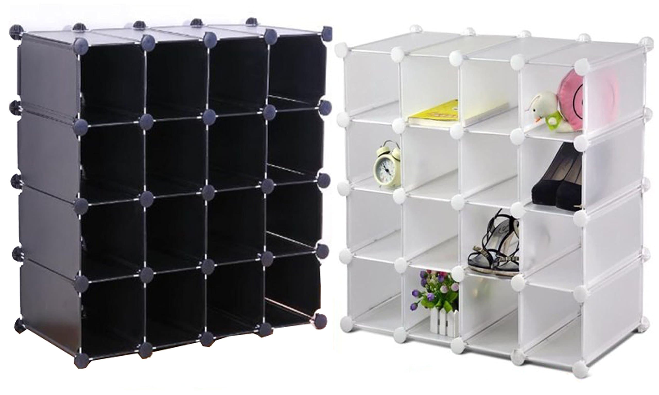 JUNRI INTERLOCKING SHOE ORGANIZER/SHOE RACK for 16 PAIRS (16 Pair, Black)