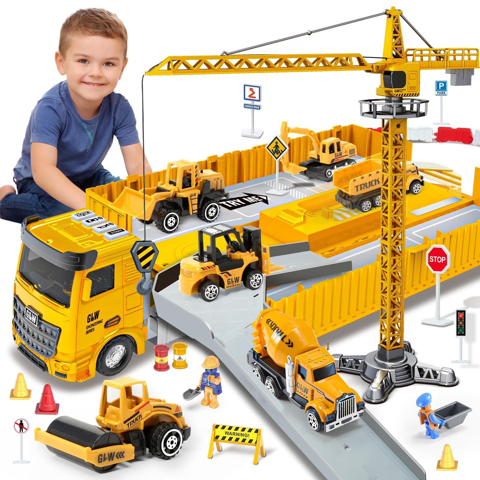 Construction Site Vehicles for 3-7 Years Old Boys Construction Site Vehicles Children Toddler Car Truck Toy Crane Excavator Dump Truck Construction Vehicle Toy for 3 4 5 6 7 Years Old Boys Gifts