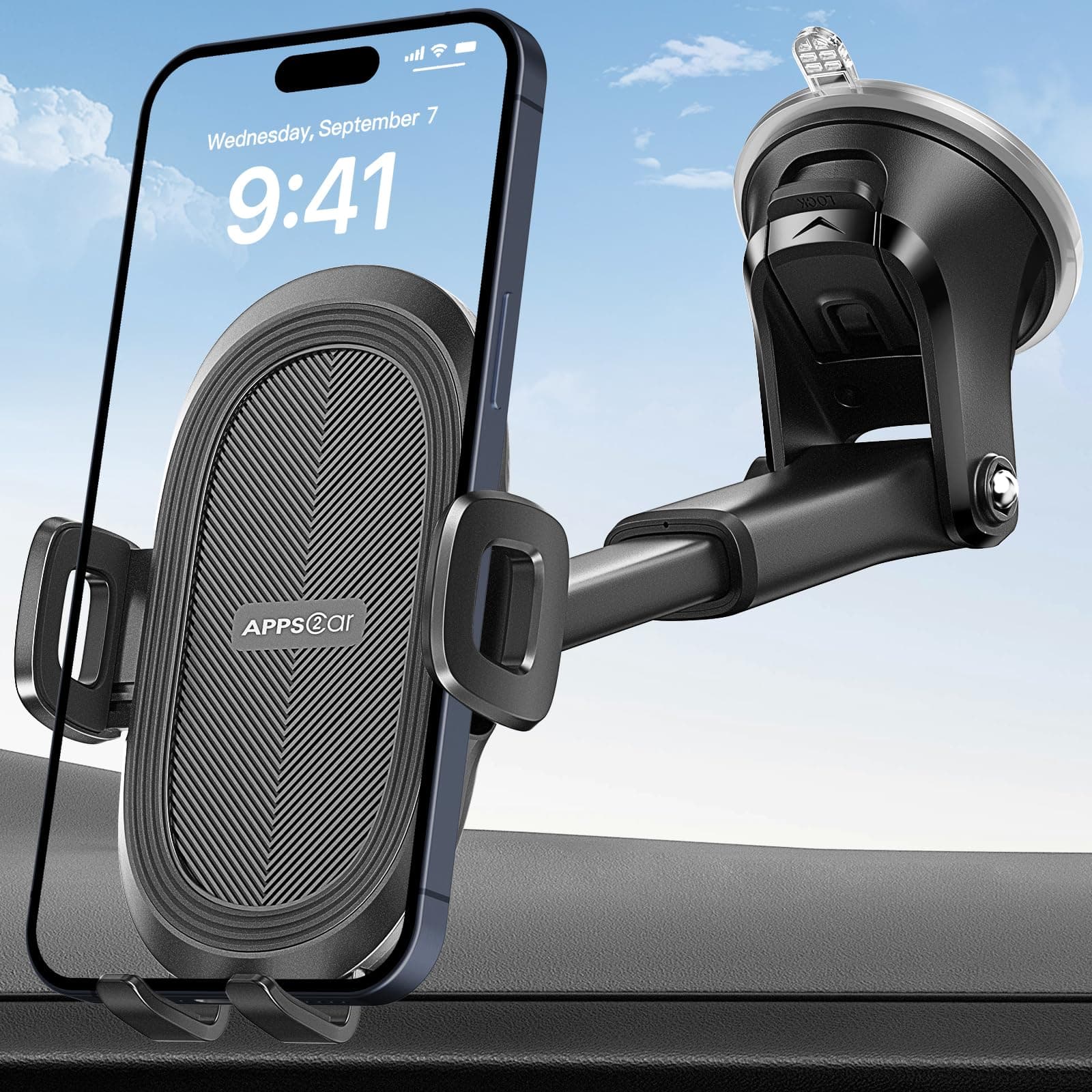 APPS2Car Car Phone Holder, Dashboard Windscreen Sturdy Suction Cup Mount, 360° Universal Holder forCompatible 4.7-6.8“ iPhone12/11/Pro, Samsung S21 and More (Suction)