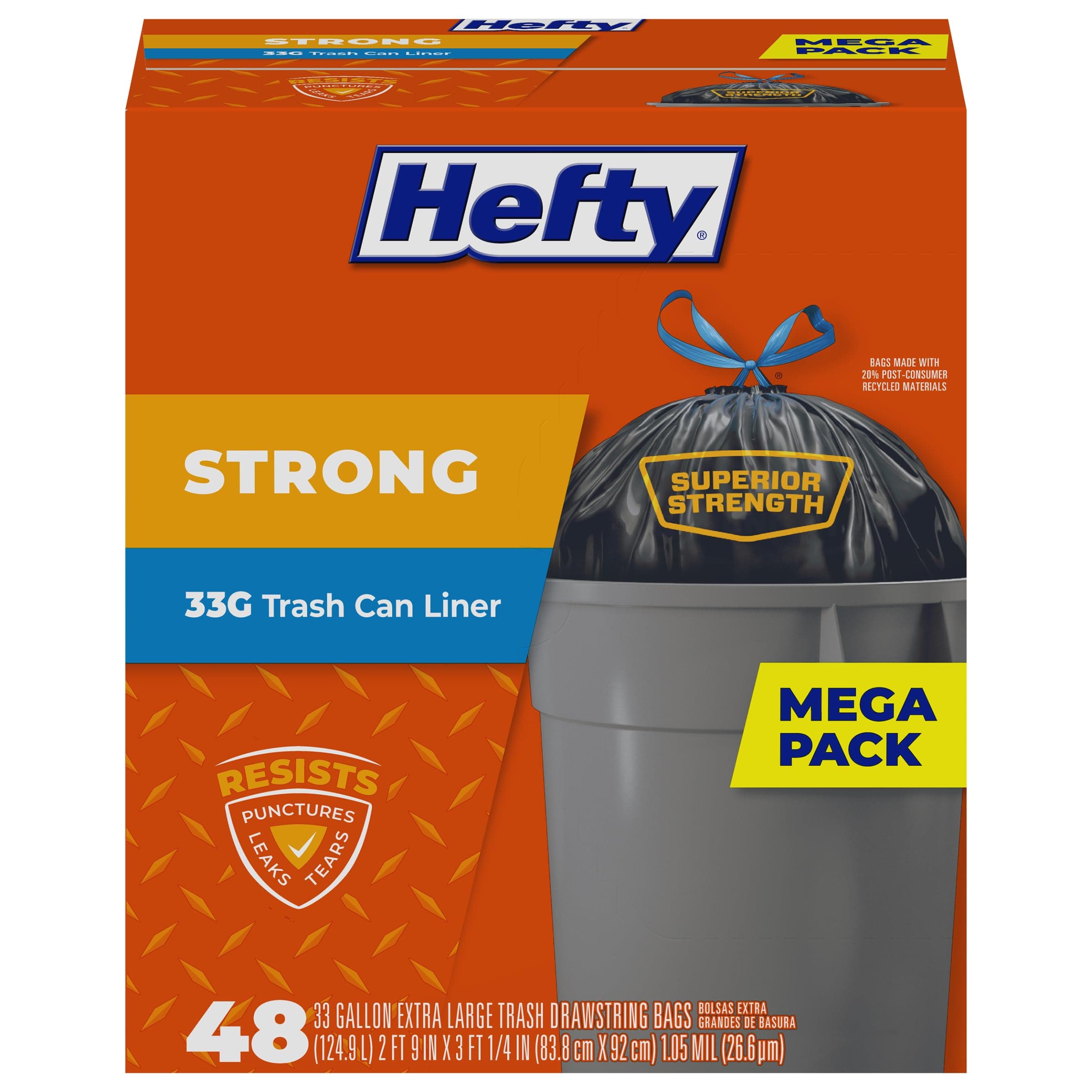 Hefty Strong Large Trash Bags, 33 Gallon, 48 Count