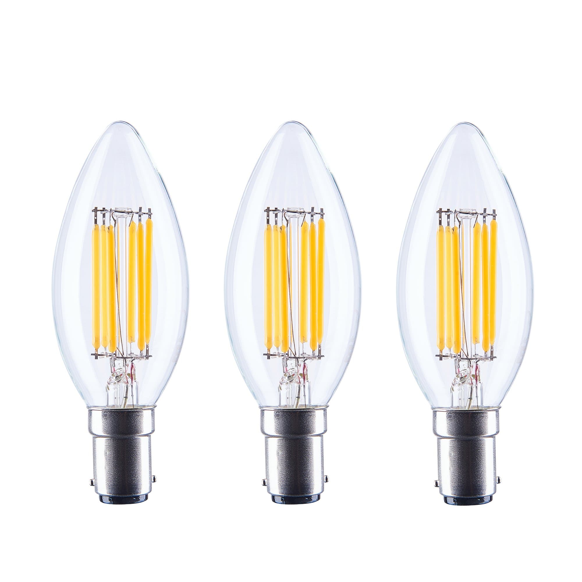 ASELIGHT C35-B 6W Dimmable Led Candle Bulb,2700K 6W 600 Lumens Clear Glass B15 C35, Replace 60W 220V Tungsten Filament Candle Lamp,Led bulb C35-B15-6W -3 Pack [Energy Class A++]