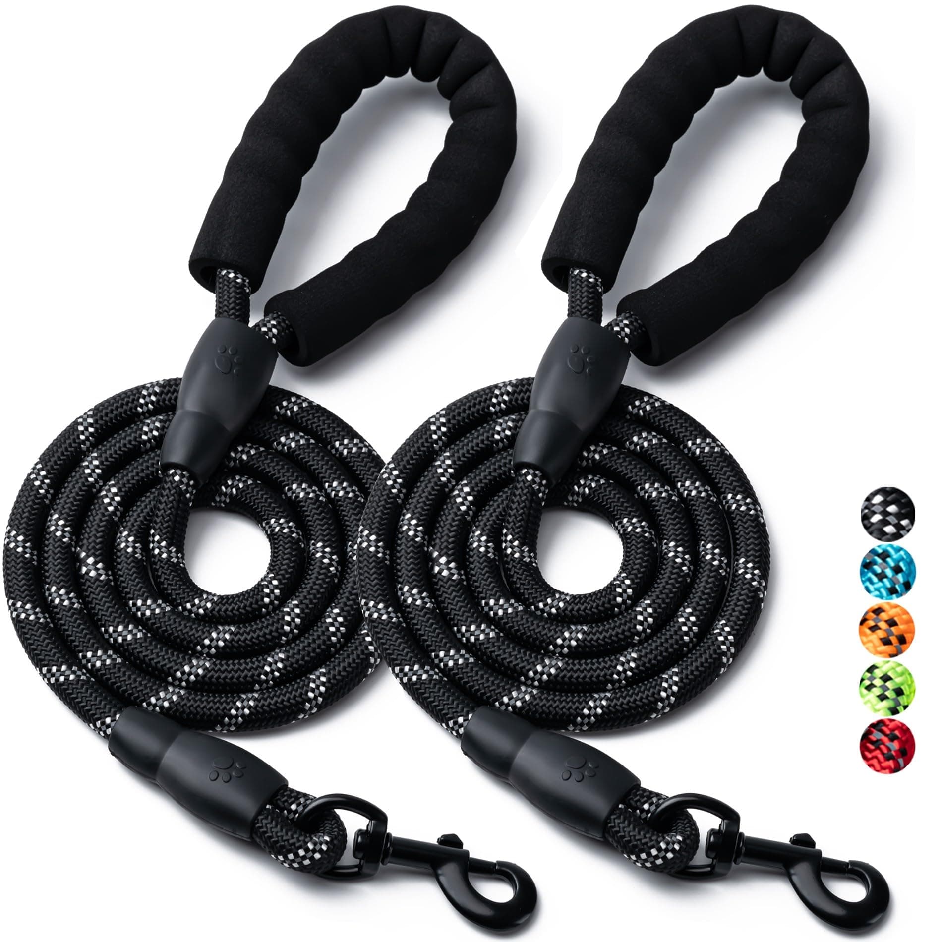 2 Pack Dog Leash, 4/5//6 FT Heavy Duty Nylon Rope Pet Leashes with Comfortable Padded Handle, Reflective Dog Leashes for Small Medium and Large Dogs (5FT-1/2,Black/Black)