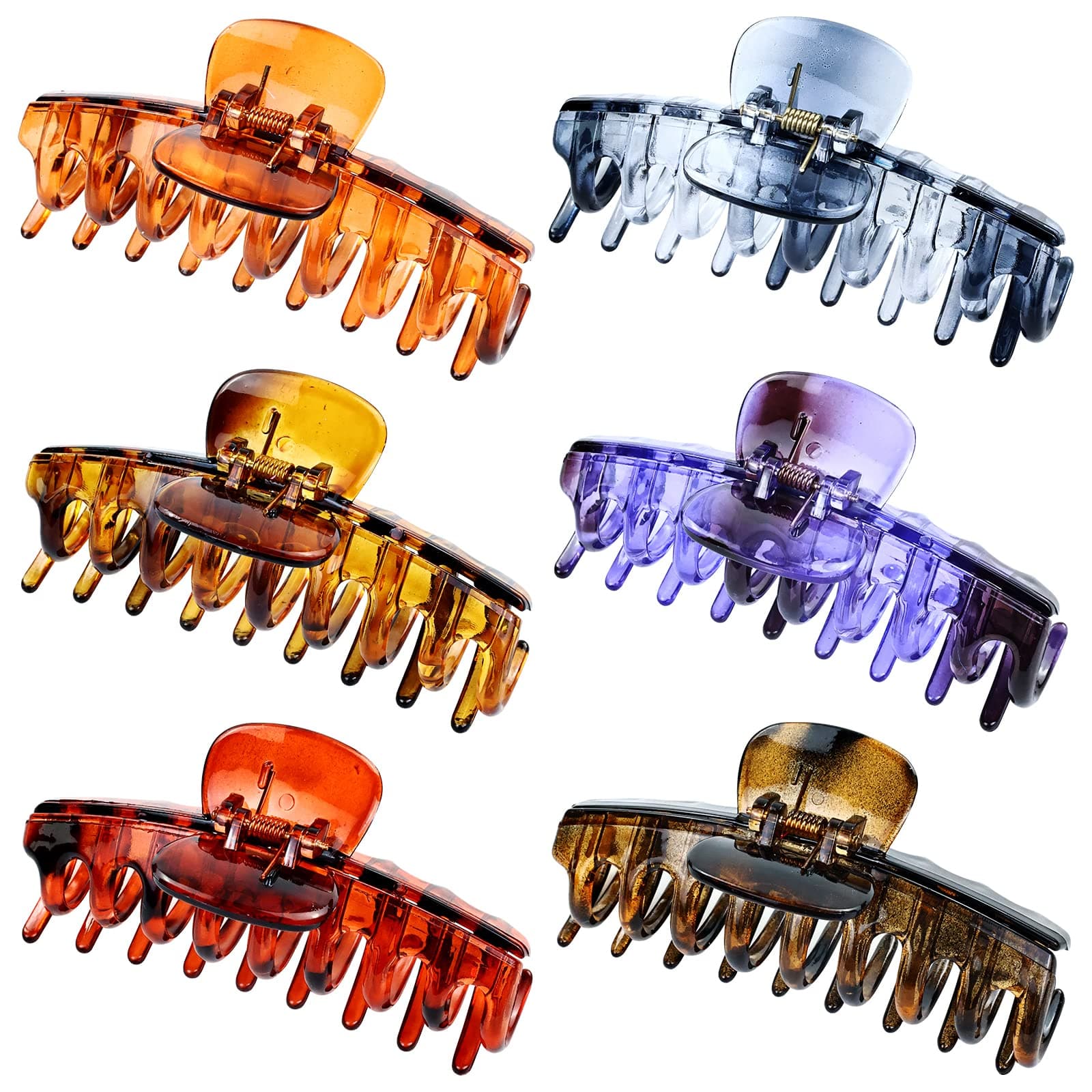 Lawie 6 Pack Large Clear Leopard Black Brown Octopus Plastic Hair Claw Clips Crab Jaw Barrettes Grips Clamps Clasps Pin Buns Braids Twist Hair Up Fancy Accessories for Women Girl Thin Thick Hair