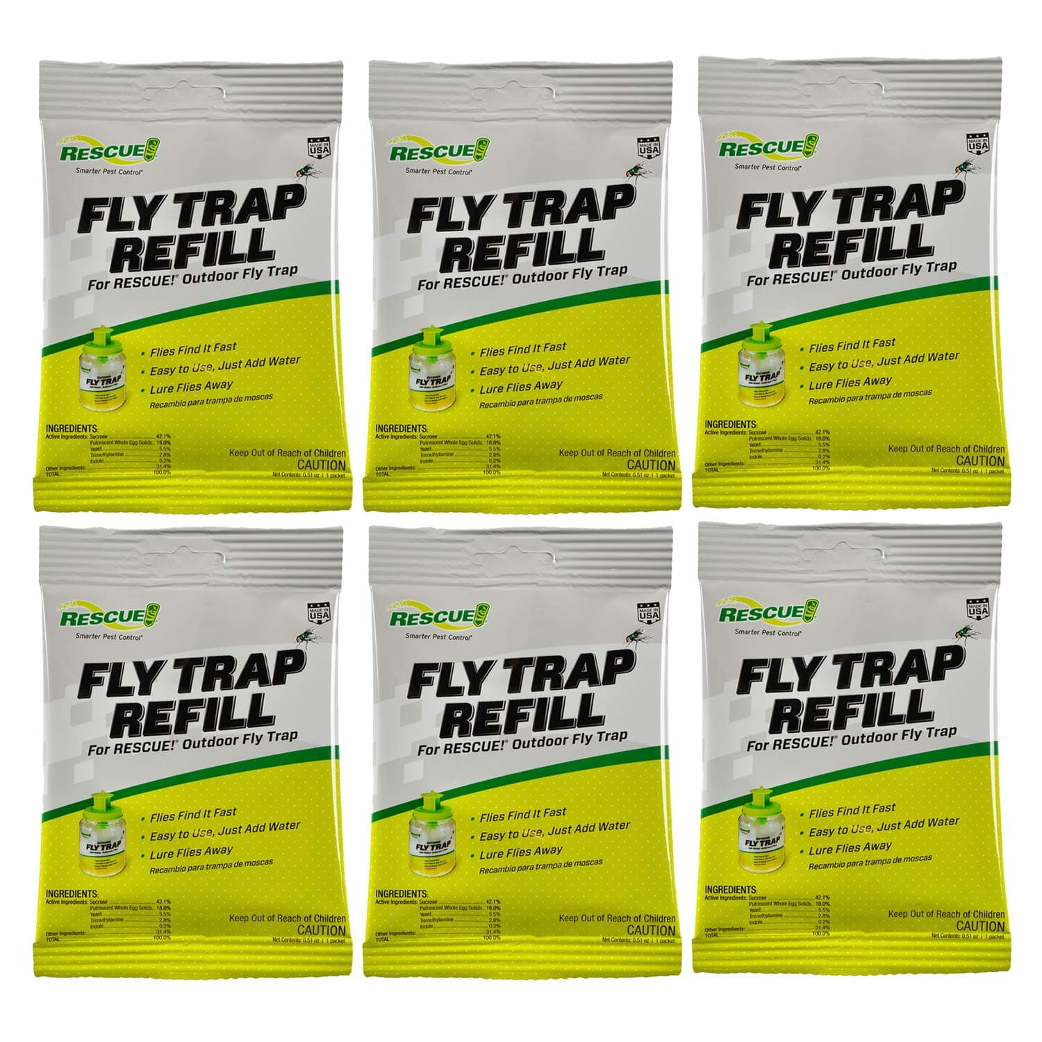 RESCUE! Reusable Fly Trap Refill Outdoor Use 6 Pack