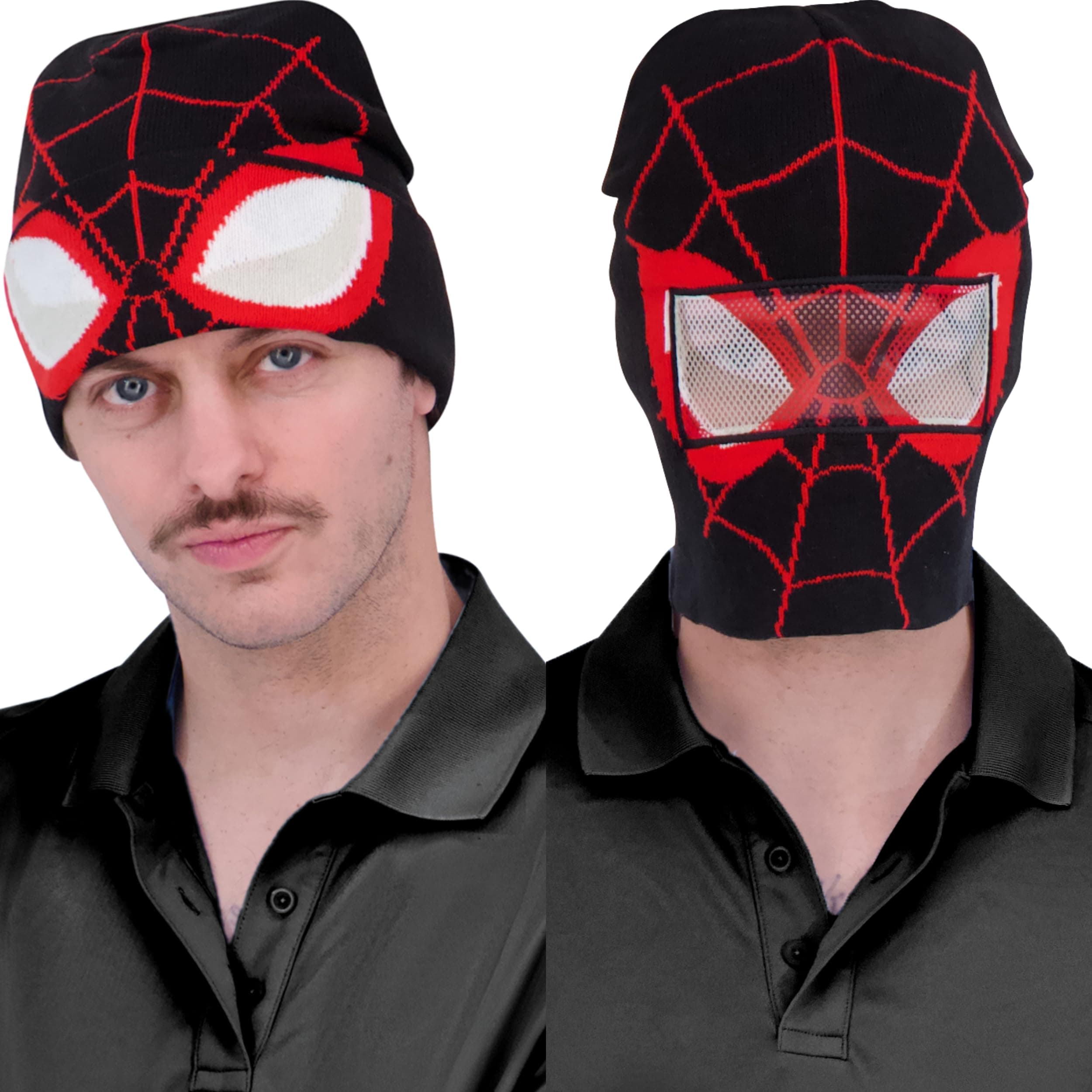 Marvel Spider-Man Miles Morales Roll Down Cuff Beanie Hat, Knitted Winter Skull Cap