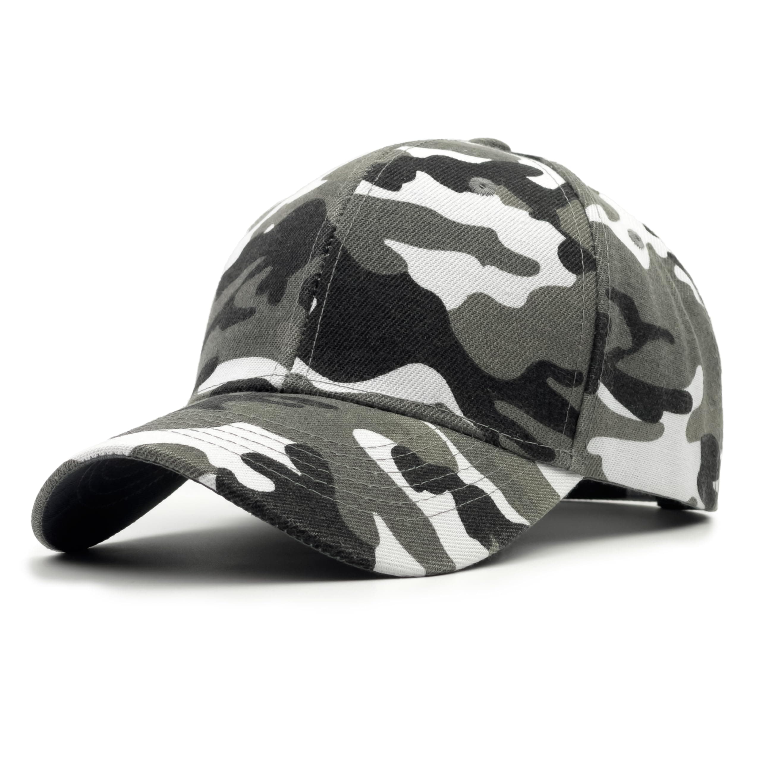 Structured Baseball Cap with Adjustable Closure - Performance Hat for Outdoor Activities and Custom Embroidery (1pc Camo Grey)