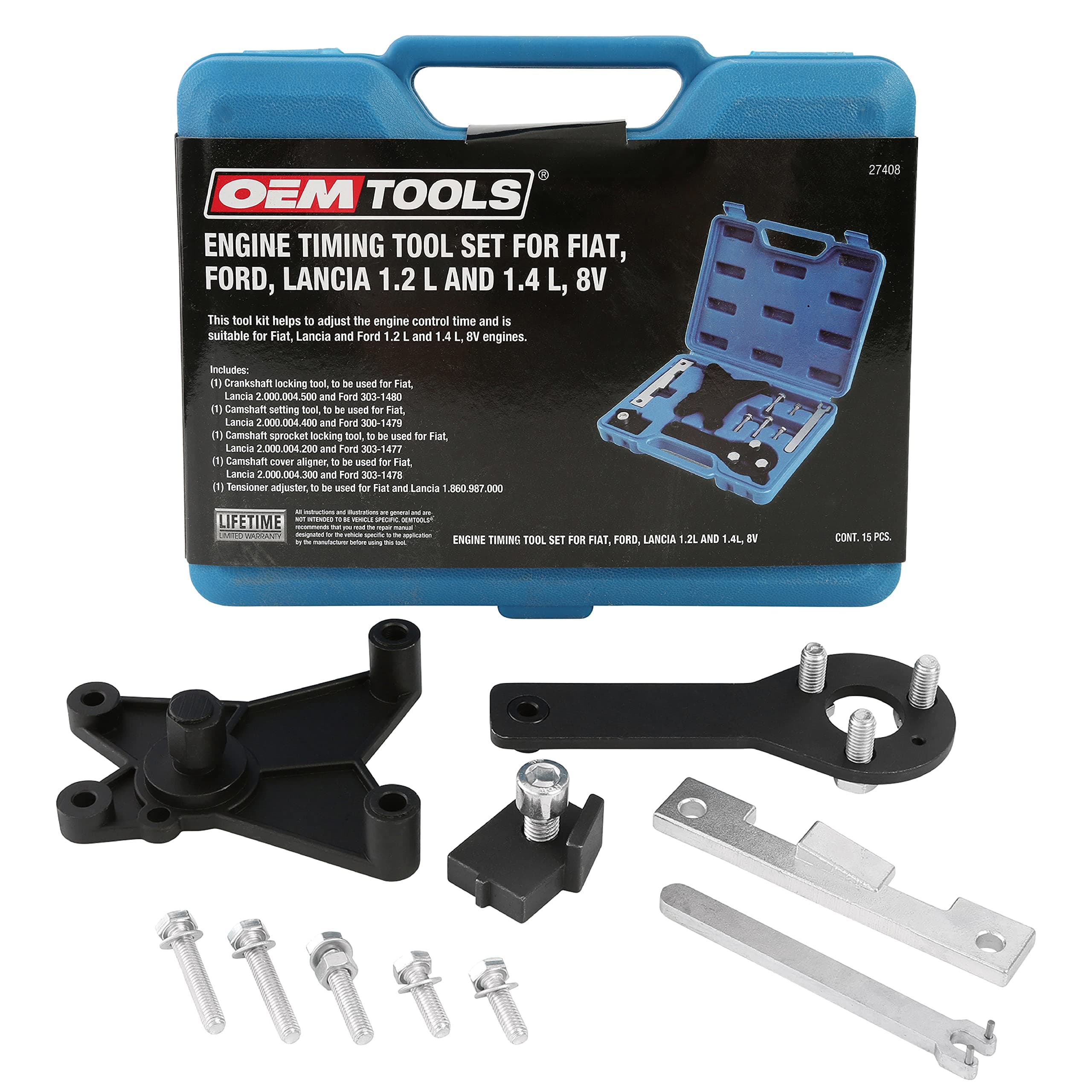 OEMTOOLS 27408 Timing Tool Set for 1.2L and 1.4L 8V Engines, Compatible with Fiat and Ford, Timing Tool Kit with Belt Tensioner Tool, Camshaft Pulley Holder, Crankshaft Kit, Small Engine Tools Set