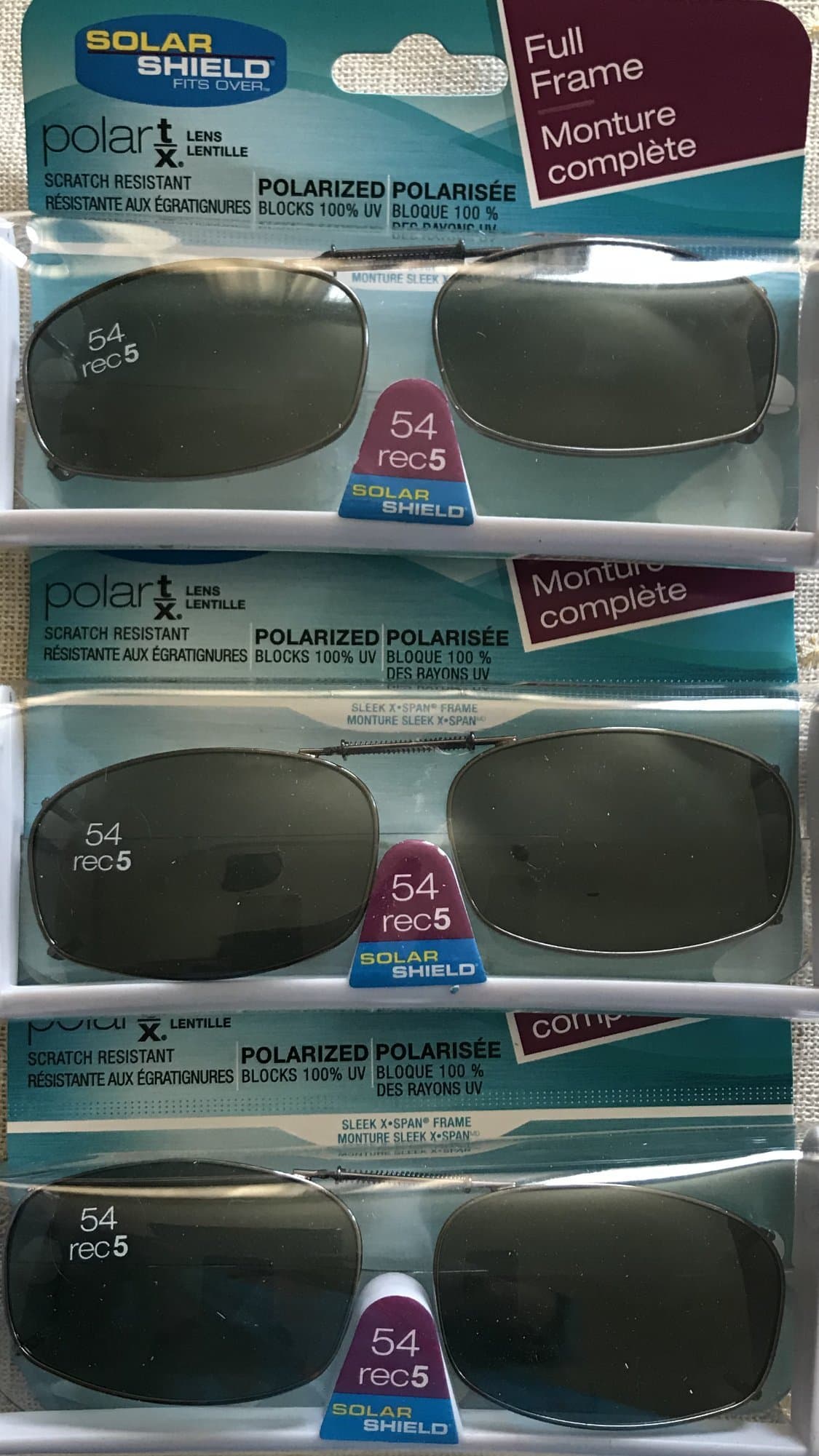 3 Solar Shield Clip-on Polarized Sunglasses Size 54 rec 5 Black Full Frame New