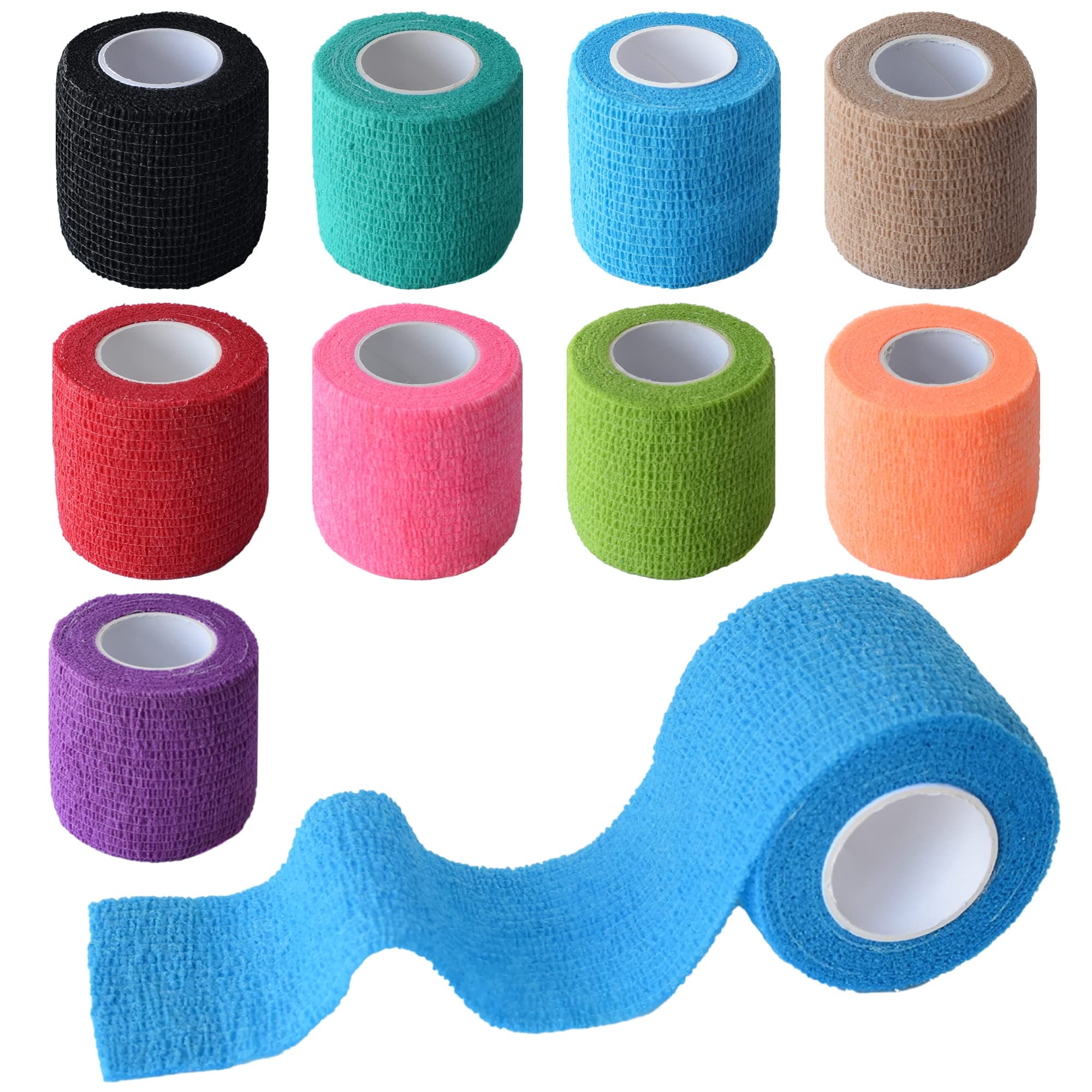 9 Pack 2" x 5 Yards Self Adhesive Bandage Wrap Self Stick Wrap for Ankle, Wrist, Finger, Sports, Breathable Cohesive Vet Tape for Pets (Multi Colors)