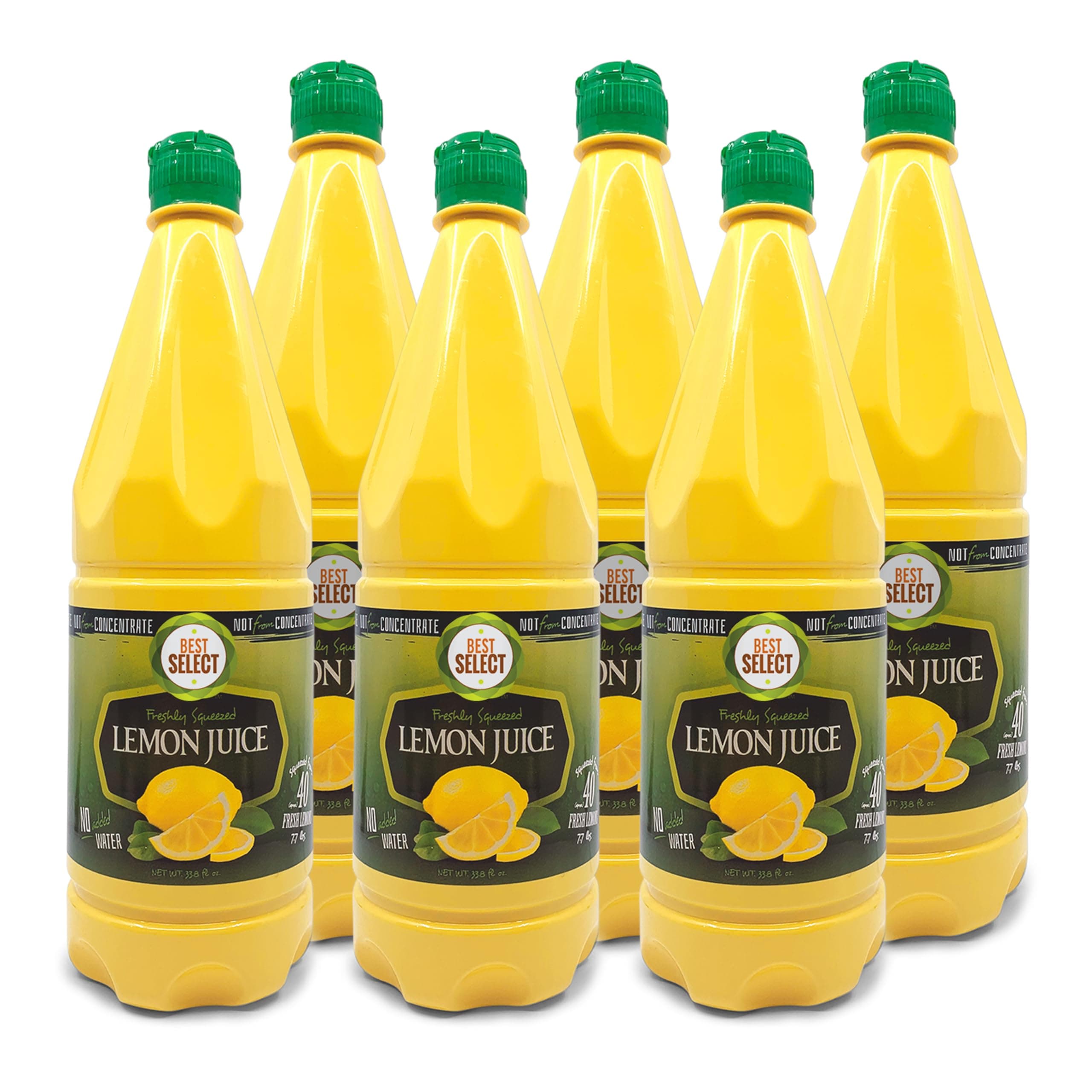 6 Pack 33.8 Oz 100% Real Lemon Juice | Approximately 40 Fresh Lemons Used in Each Kosher Certified Bottled Juice | Freshly Squeezed Flavor with No Added Water & Not From Concentrate - Best Select