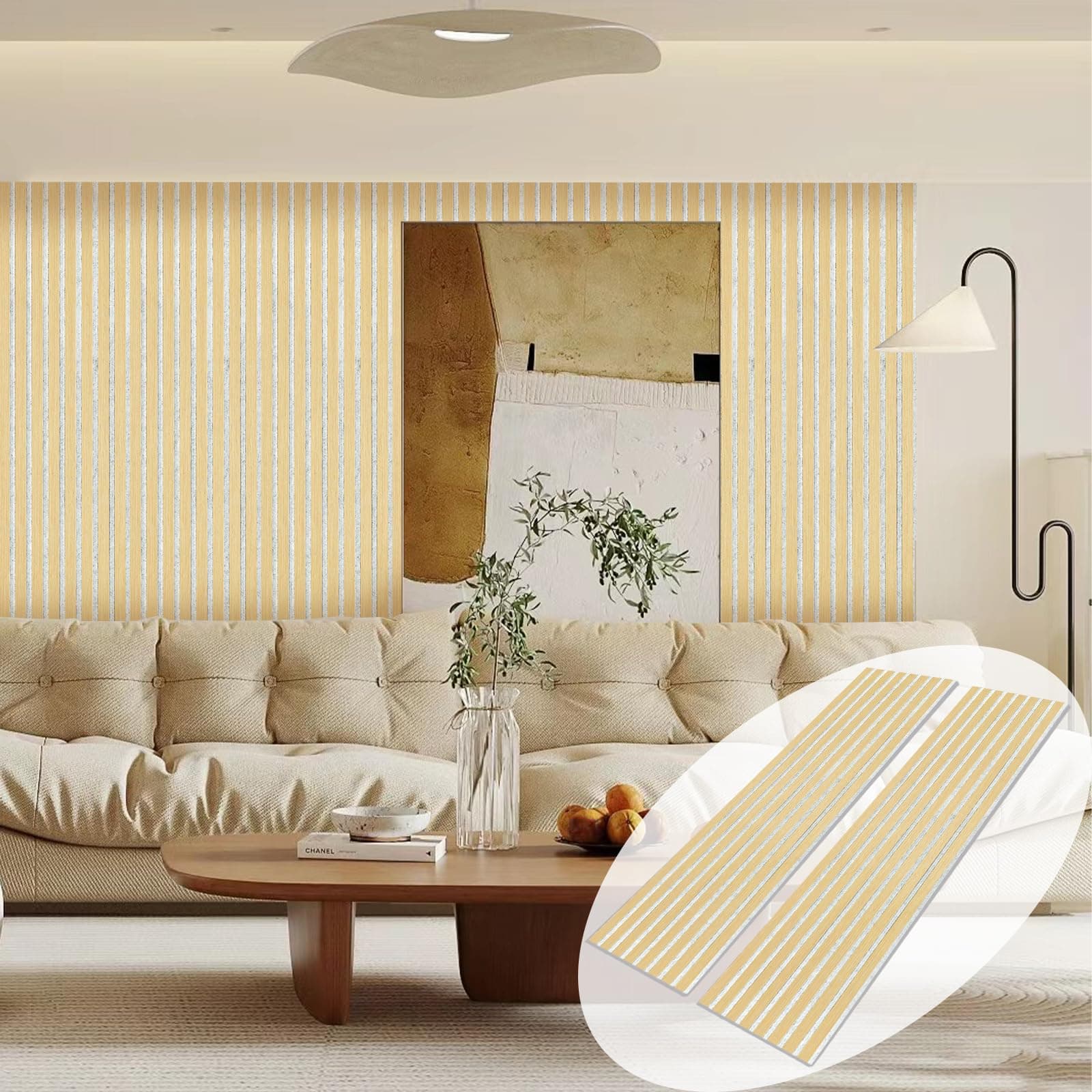 Wall Panels for Interior Wall Decor, 2-Pack Slat Wall Paneling, Oak Wood Veneer Acoustic Wall Panels - Wall Slats 12.6" W x 94.5