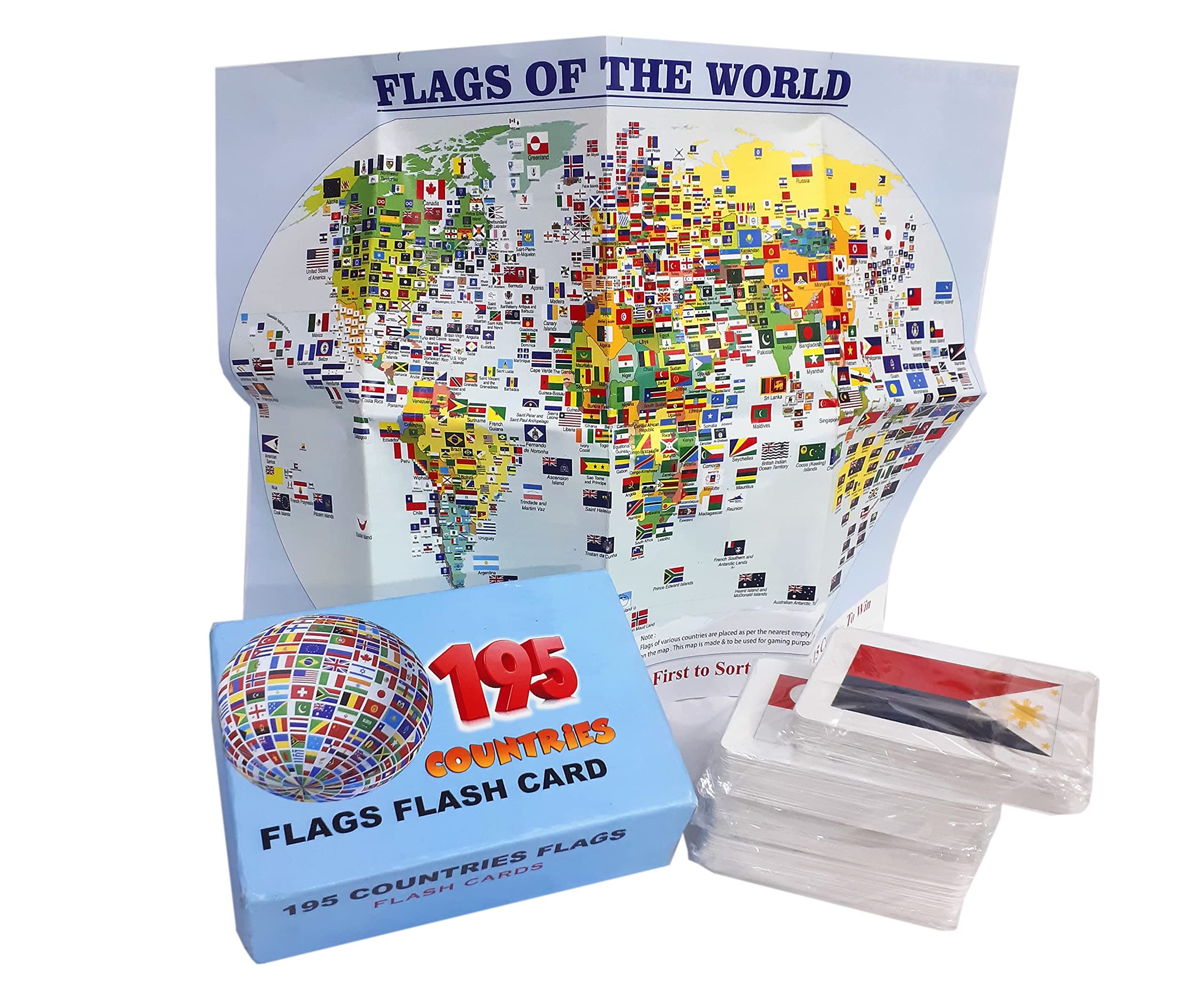 198 Countries Flags 4 in 1 Gaming Flash Card Game Cards 3 inch x 4 inch Size Laminated Paper Cards of The Flags of The World Flash Cards Game for Kids, Multicolor