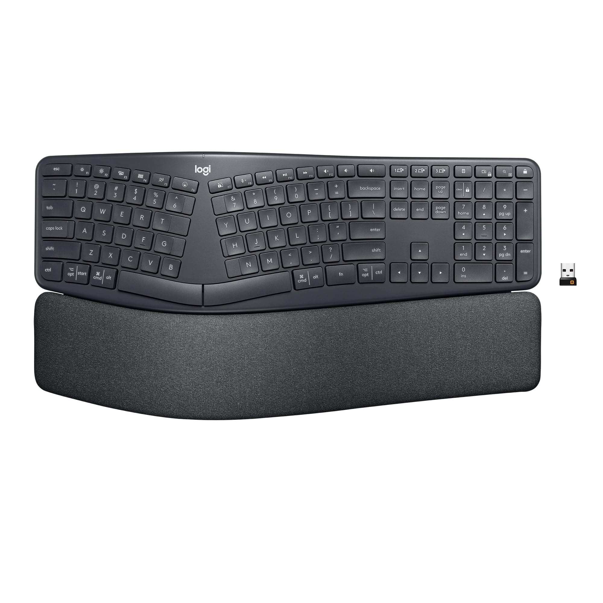 Ergo K860 Wireless Ergonomic Keyboard - Split Keyboard, Wrist Rest, Natural Typing, Stain-Resistant Fabric, Bluetooth and USB Connectivity, Compatible with Windows/Mac, Black