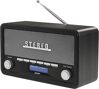 – DAB-18 Vintage Style Stereo DAB/DAB+ & FM Radio – Real Wood Cabinet, Bluetooth, Clock Radio Alarm, AUX IN for Smart Phone/Tablet / MP3 Player – Mains or Battery