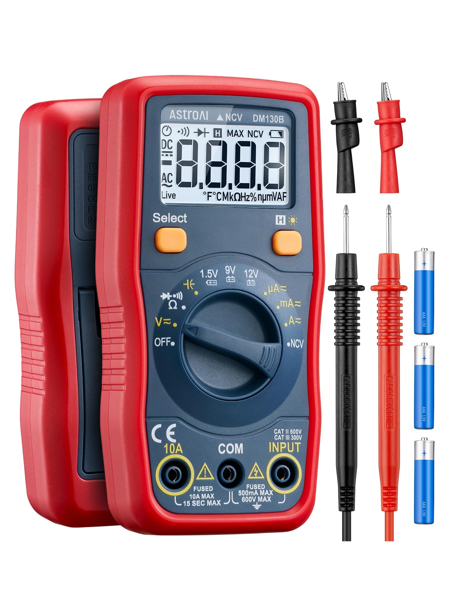 130B Digital Multimeter 4000 Count Professional Polymeter, Voltmeter, Tester, Meter for AC/DC Current, AC/DC Voltage, Resistance, Continuity and Test Diodes