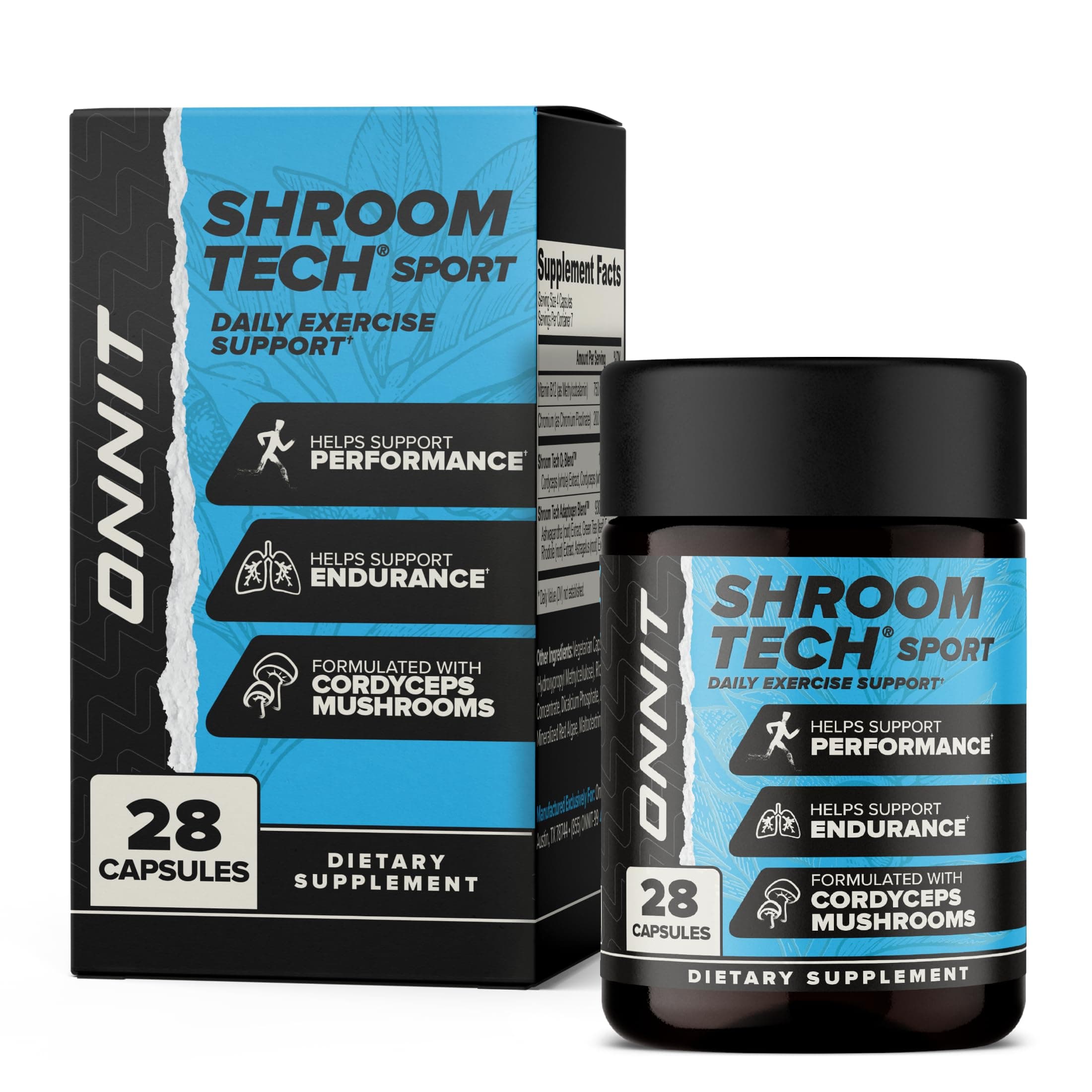 ONNIT Shroom Tech Sport Daily Exercise Support Capsules, Pre Workout Supplement with Cordyceps Mushrooms, Caffeine-Free Dietary Supplement for Daily Energy Support, 28 Count