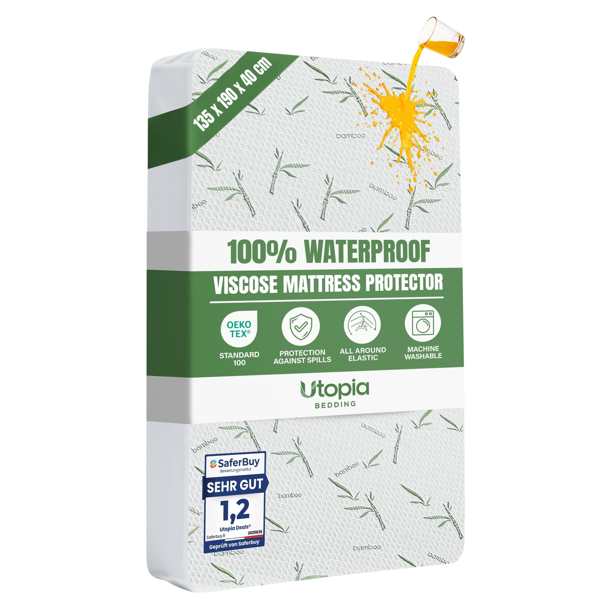 Utopia Bedding Waterproof Mattress Protector, Double Bed Size 135 x 190 x 40 cm, Premium Mattress Cover, OEKO-Tex Certified, Breathable and Machine Washable