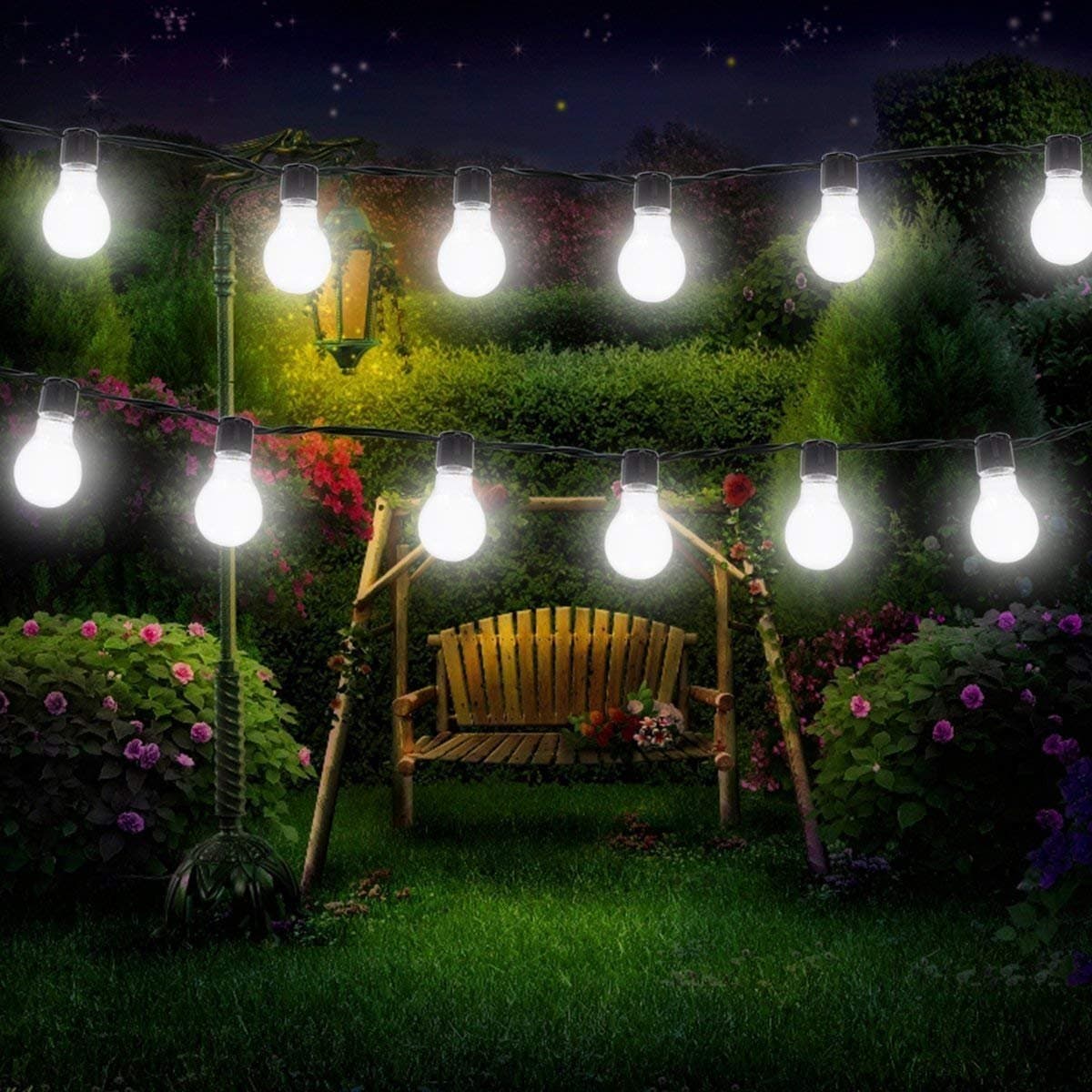 Solar Bulb Lights,ROHSCE 3.5M 10 LED Plastic Solar Bulbs String Lights Waterproof with 2 Modes Lighting for Outdoor, Garden, Christmas Decorations (Cold White)