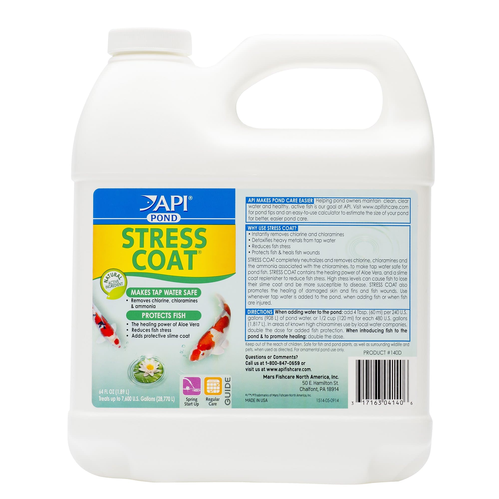 API POND STRESS COAT Pond Water Conditioner 64 Fl Oz Bottle (140D)