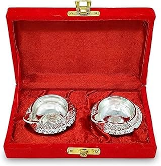 BENGALEN Silver Plated Kuber Diya with Red Velvet Box