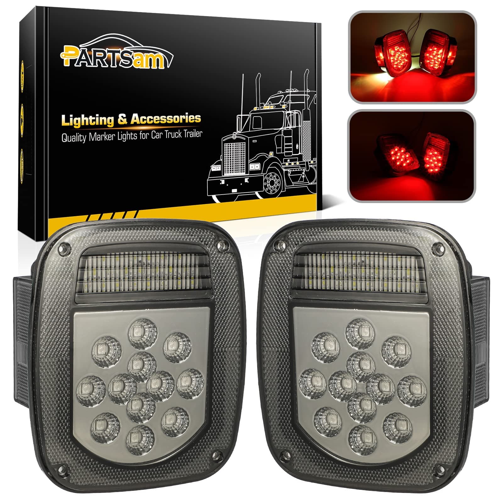 Partsam Square Rear Combination Tail Lights Lamps Assembly Compatible with 1979-2006 Wrangler TJ YJ CJ-5 CJ-7 Replacement Tail lamps Lights Assembly, Passenger Side and Driver Side