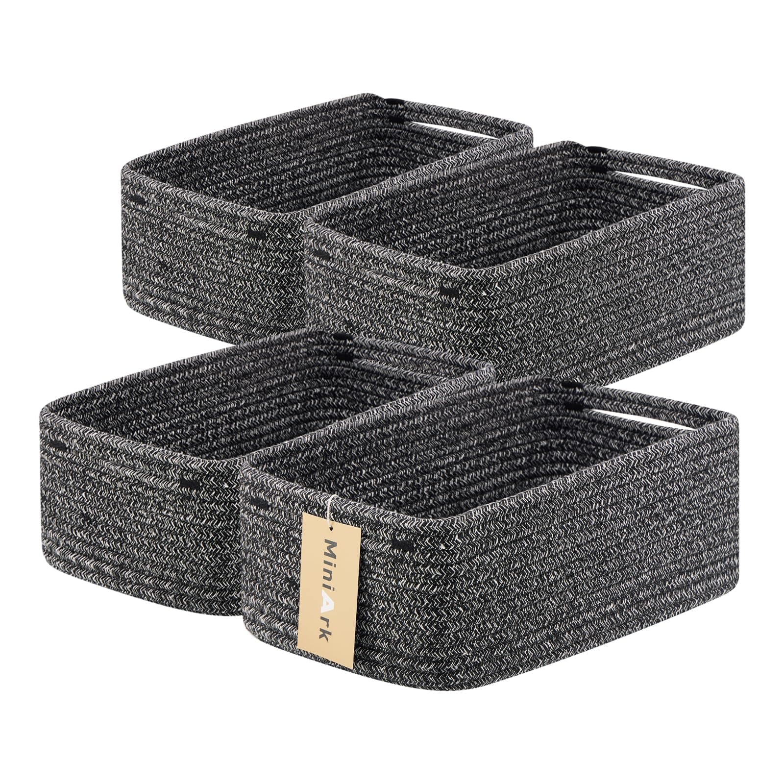 Small Storage Baskets for Organizing | Closet Organizer Bins | Shelf Toy Basket | Woven Rope Baskets | Cube Decorative Box | Shallow Basket | 13x8.5x5.1” | 4 Packs Dark Gray
