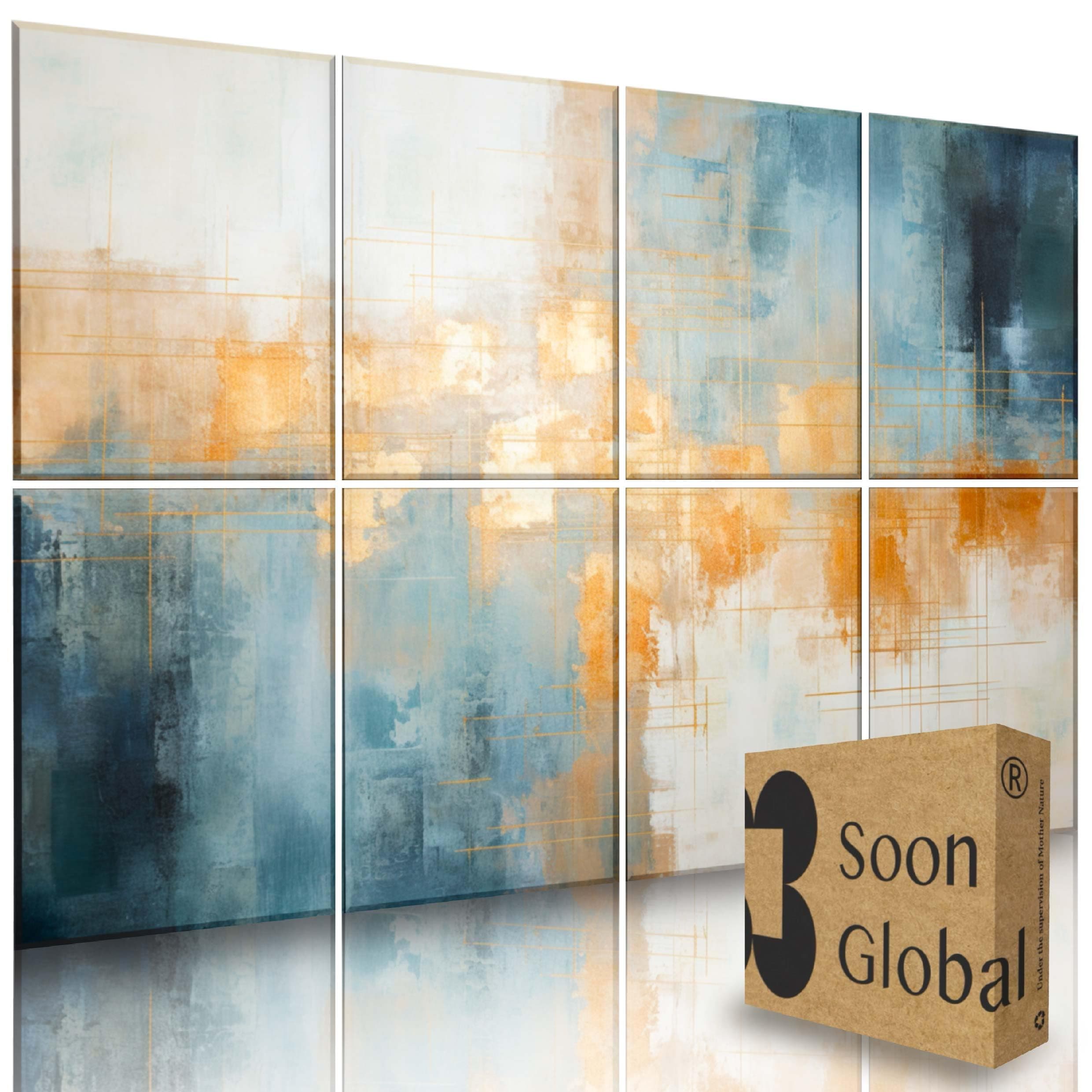 Soon Global 8-Pack Acoustical Wall Panels, 48 X 38 Inches Art Acoustic Panels, Decorative Acoustic Panels, Acoustic Wall Panels, Sound Absorbing Wall Art, Teal Aura