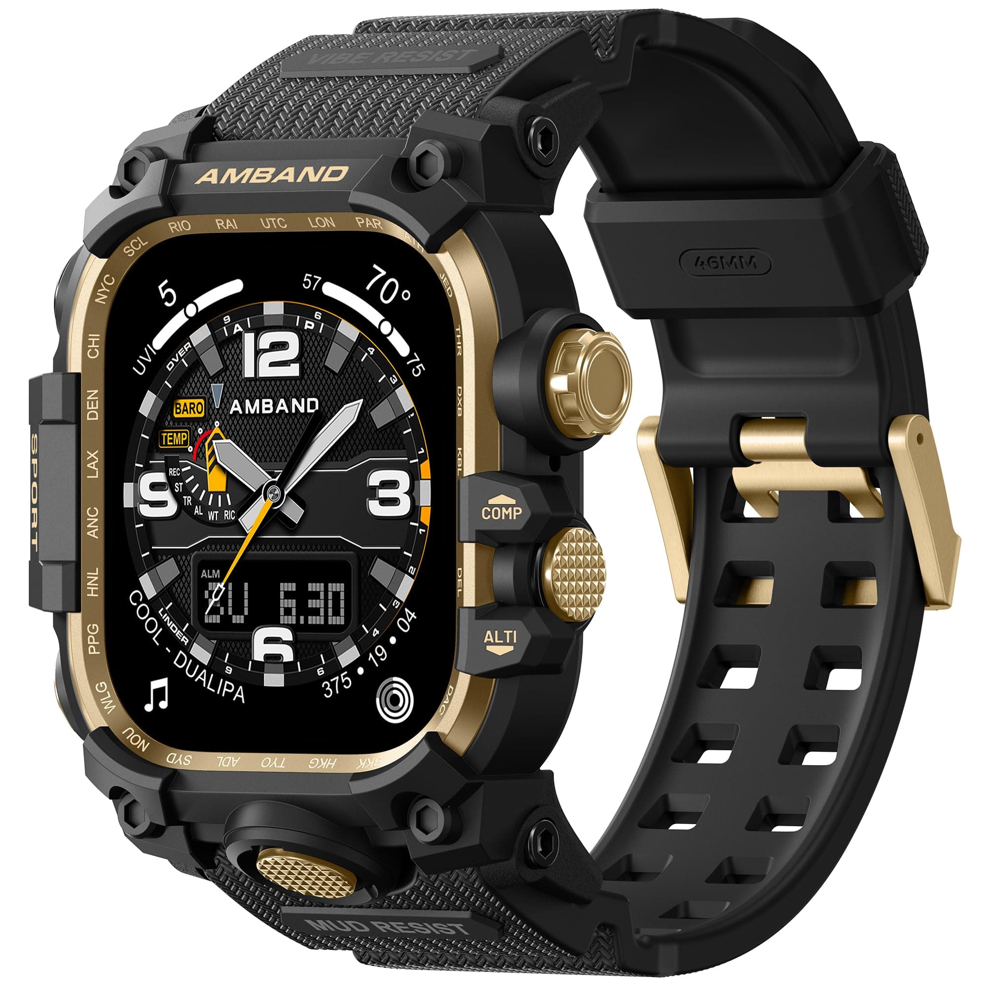 amBand M1 Rugged Case with Strap Compatible with Apple Watch Series 8/7 45mm, Durable TPU Military Sport Wristband with Bumper Protective Cover Designed for iWatch 6/SE/5/4/3/2/1 44mm 42mm Men