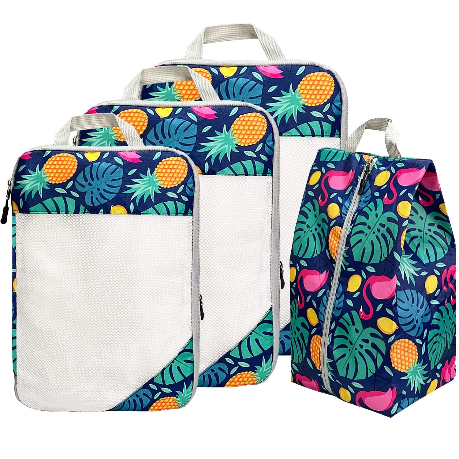 4pcs Compression Packing Cubes for Suitcases 3 Cubes 1 Pouch Bag Travel Luggage Storage Organizers (Pineapple)