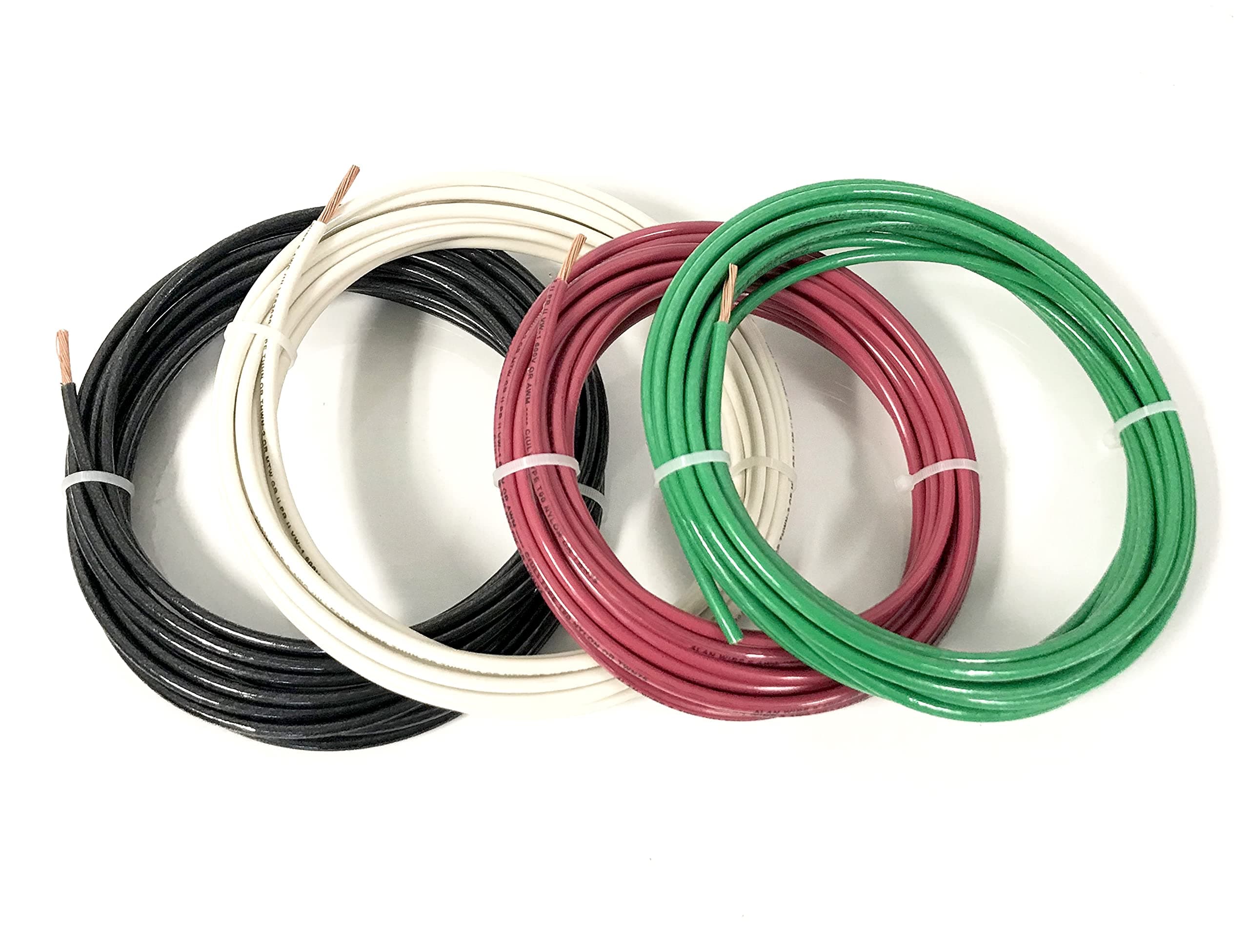 ACDC WIRE AND SUPPLY ACDC Wire and Supply 10' EA THHN THWN 6 AWG Gauge - Black White Red + 10 Green Ground Hook Up Building, THHN-6-10-10