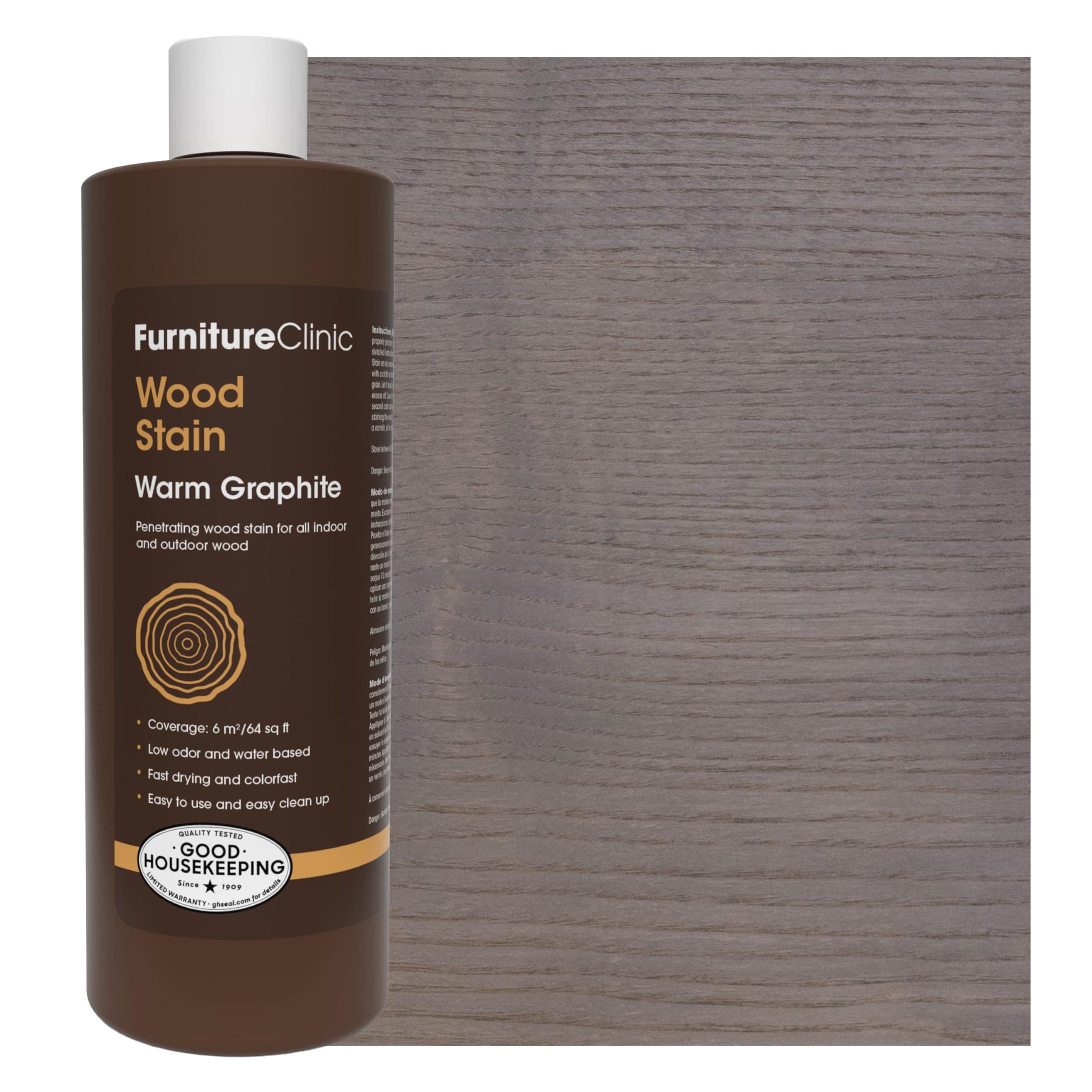 Wood Stain | Warm Graphite | Water Based | Fast Drying, Low Odor, & Non-Toxic | for Indoor & Outdoor Furniture and More | Multiple Finishes | (17oz / 500ml)