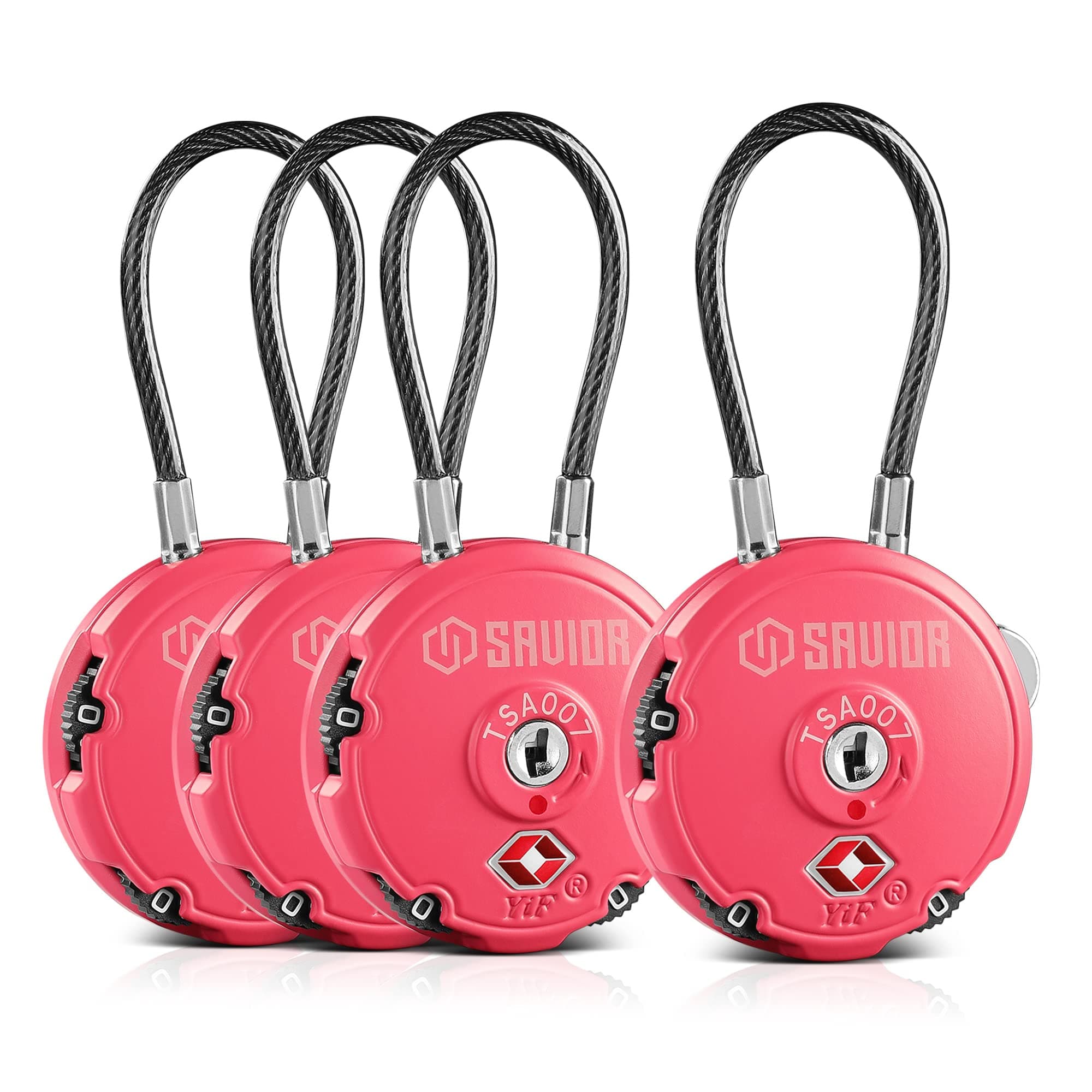 Savior Equipment Quality TSA-Approved 3-Digit Combination Cable Travel Luggage Locks for Rifle Bag Firearm Gun Case Accessories Ammo Boxes Outdoor Storage, Poison Pink, 4-Pack