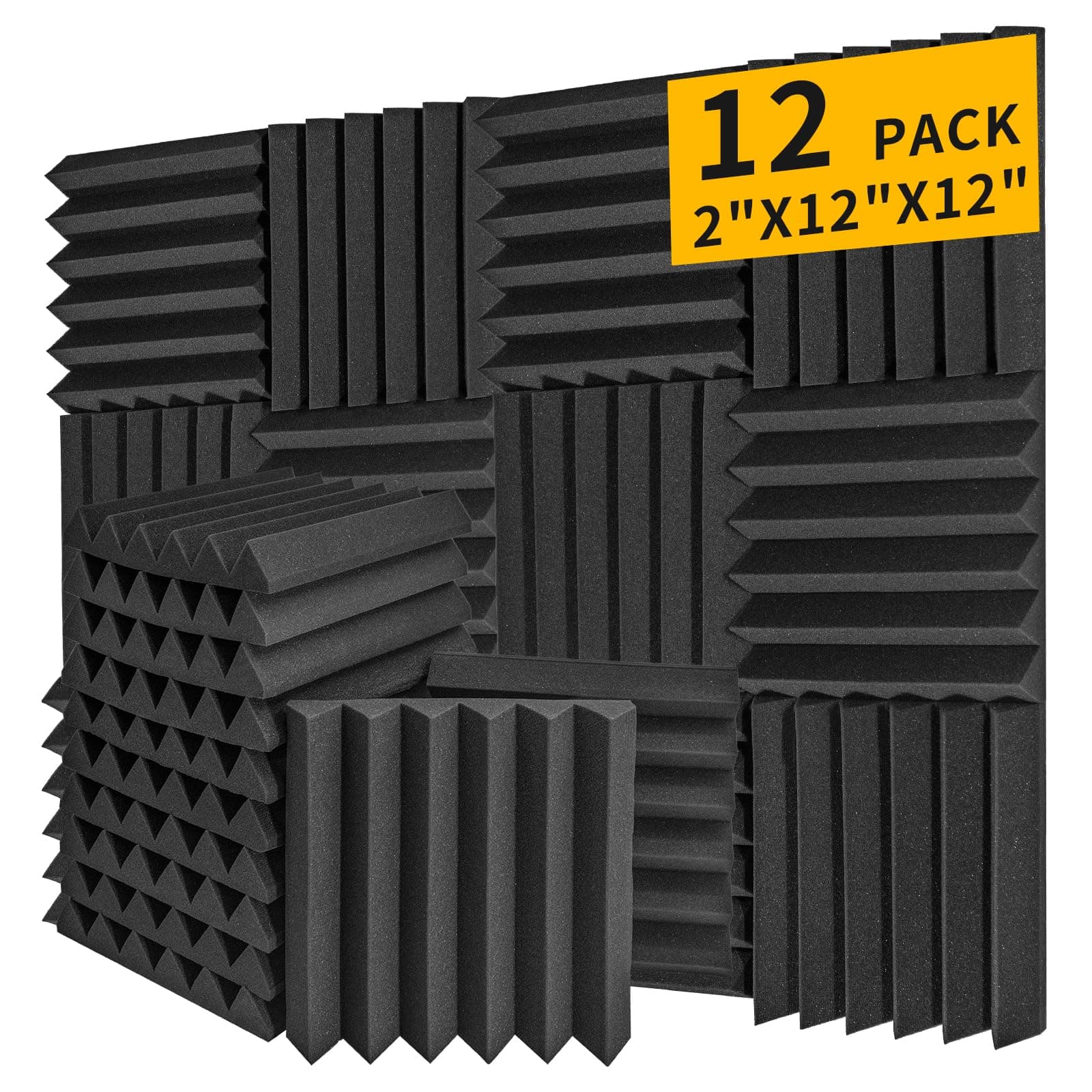 2"×12"×12" High-Density Triangular Acoustic Panels (12 Pack, Flame Retardant, Sound Absorbing)