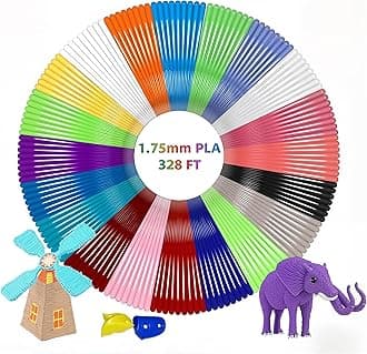 20 Colors PLA 3D Pen Filament Refills, 1.75mm 3D Pen Filament, Each Color 9.84ft, Total 196.8ft, Pack with 2 Finger Caps and 200+ Stencils eBook, Compatible with SCRIB3D MYNT3D 3D Pens