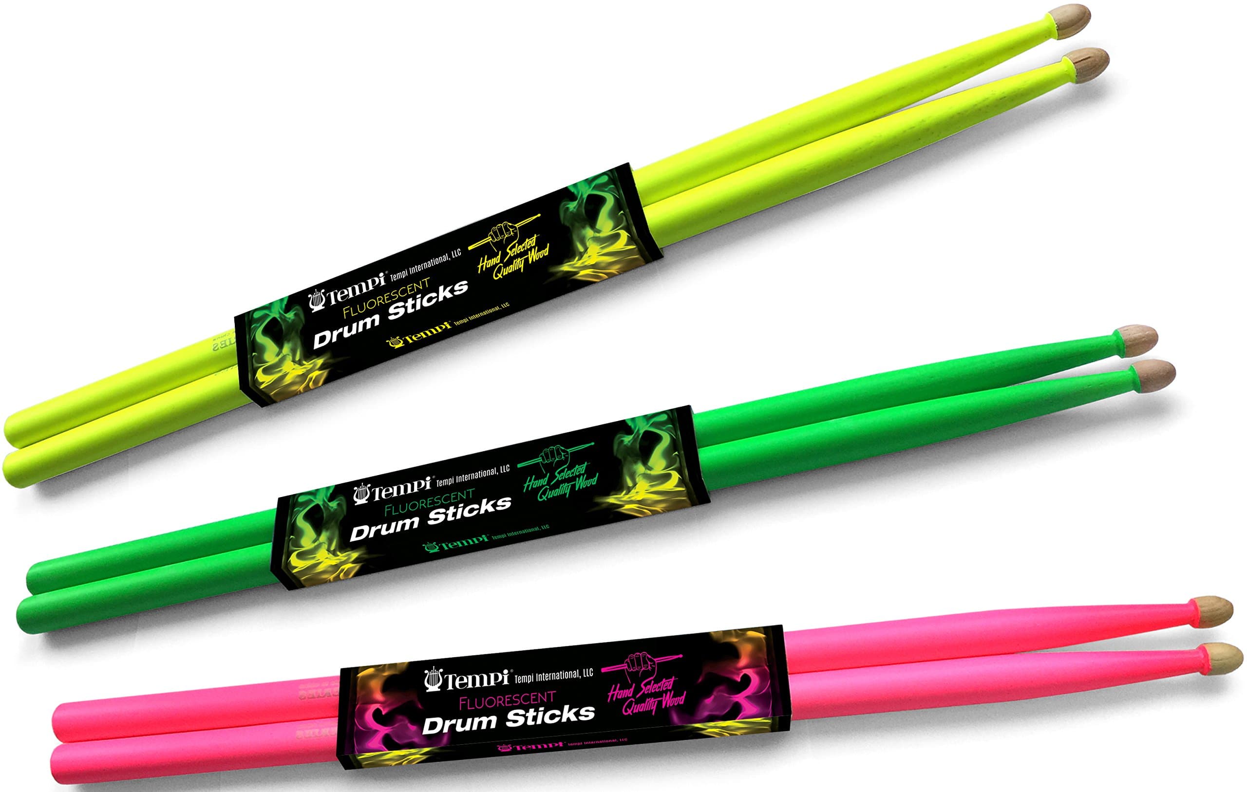 Tempi Fluorescent Drum Sticks for Drummers American Hickory Size: 5A | 1 PAIR (Neon Pink)