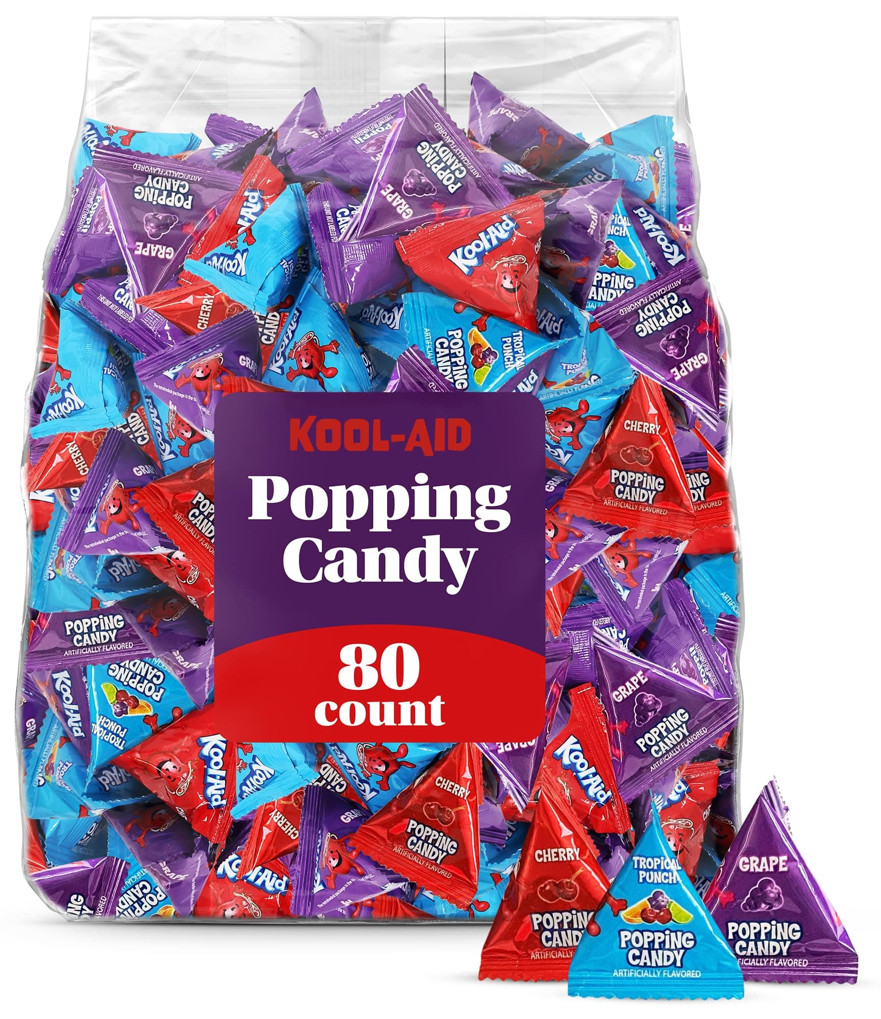 Individual Popping Candy Variety Pack - 80 Packets Halloween Candy Assorted Fruity Flavors (Tropical Punch, Cherry, Grape) Fizzy, Rock Candies for Parties, Gifts & Fun Treats