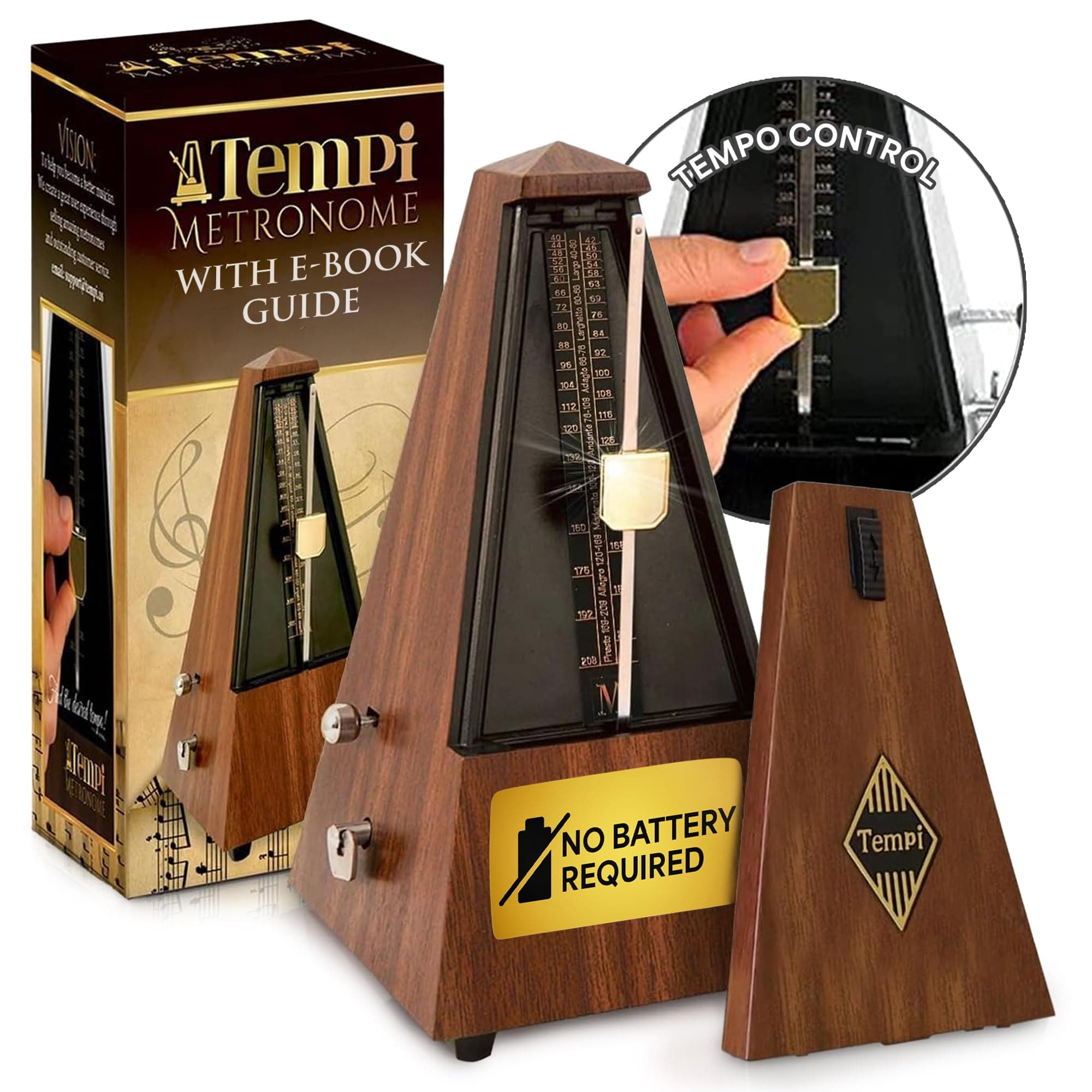 Tempi Metronome for Musicians (Plastic Mahogany Grain Veneer) ., E-Book, 2 Months Free Music Lessons