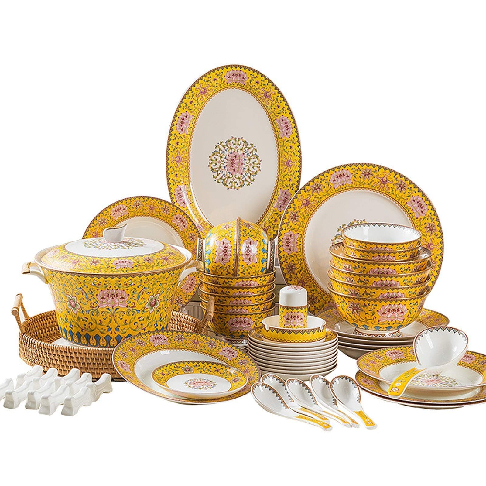 Dinner Set Bone China Tableware Set Chinese Ceramic Tableware Bowl and Plate Set for Kitchen Restaurant