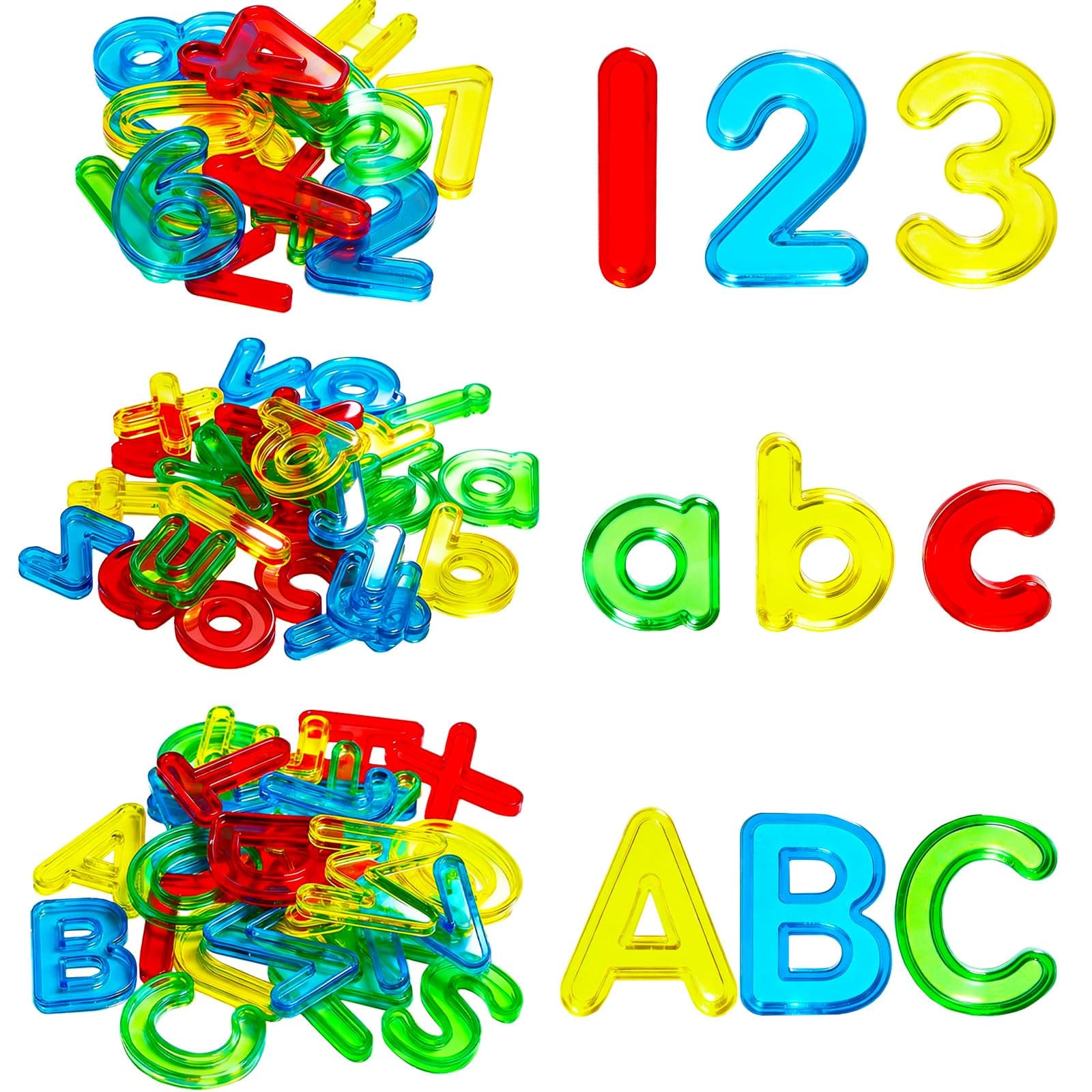 67 Pcs Plastic Practice Set Transparent Letters and Numbers Include Uppercase Letters Lowercase Letters and Numbers Colorful Plastic Letters and Numbers for Kids Counting and Spelling, Ages 3+