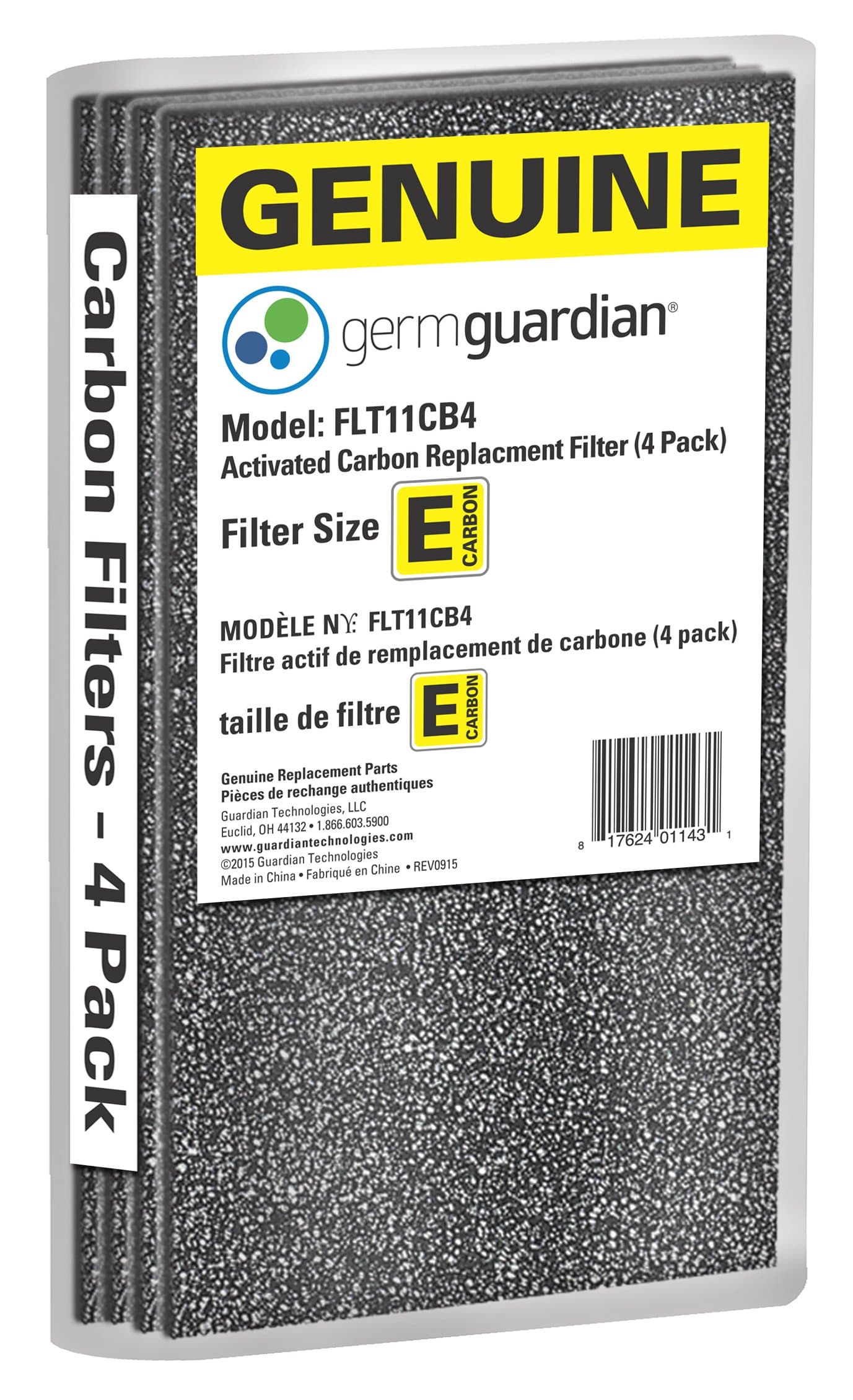 GermGuardian Guardian Technologies Air Purifier Genuine Carbon Filter 4-Pack use with FLT4100 Filter E for AC4100 Series Germ Guardian Air Purifiers, FLT11CB4 Grey Carbon Filter Carbon Filter 4 Pack