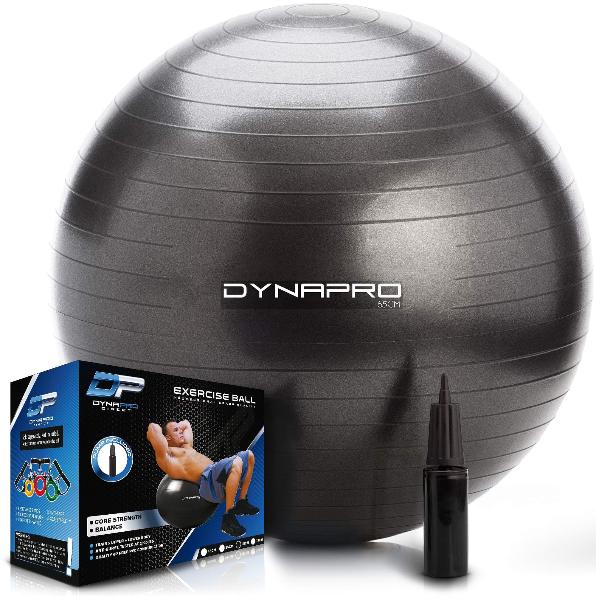 DYNAPROExercise Ball – Extra Thick Eco-Friendly & Anti-Burst Material Supports over 2200lbs, Stability Ball for Home, Yoga, Gym Ball, Birthing Ball, Physio Ball, Swiss Ball, Physical Therapy or