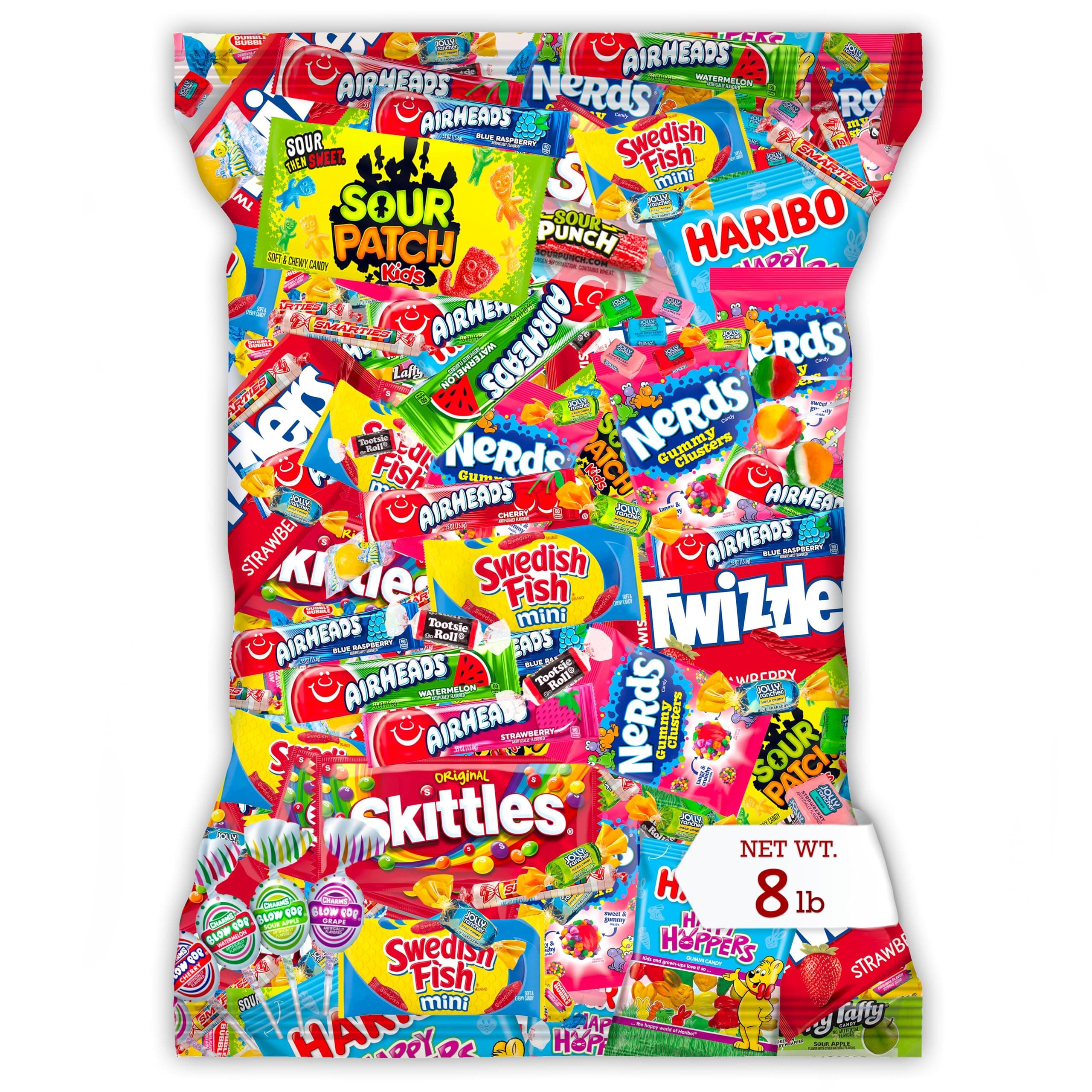 Bulk Candy Variety Pack - 8 lb Candy - Candy Bulk Individually Wrapped Candy, Sour Patch kid, Lollipops, Lifesavers, Sour Candy, Pez, Tootsie Rolls, Smarties and More! Pinata Candy Stuffers