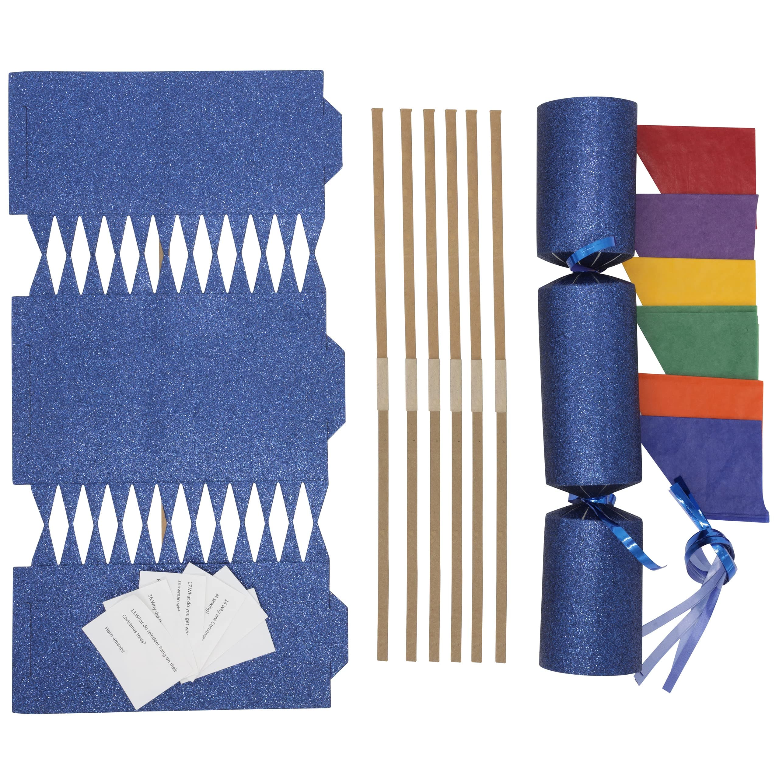 evelayMake Your Own Christmas Cracker Kit Blue Glitter Crackers Hats Snaps Jokes Party Favours 6 Pieces (Navy Glitter)